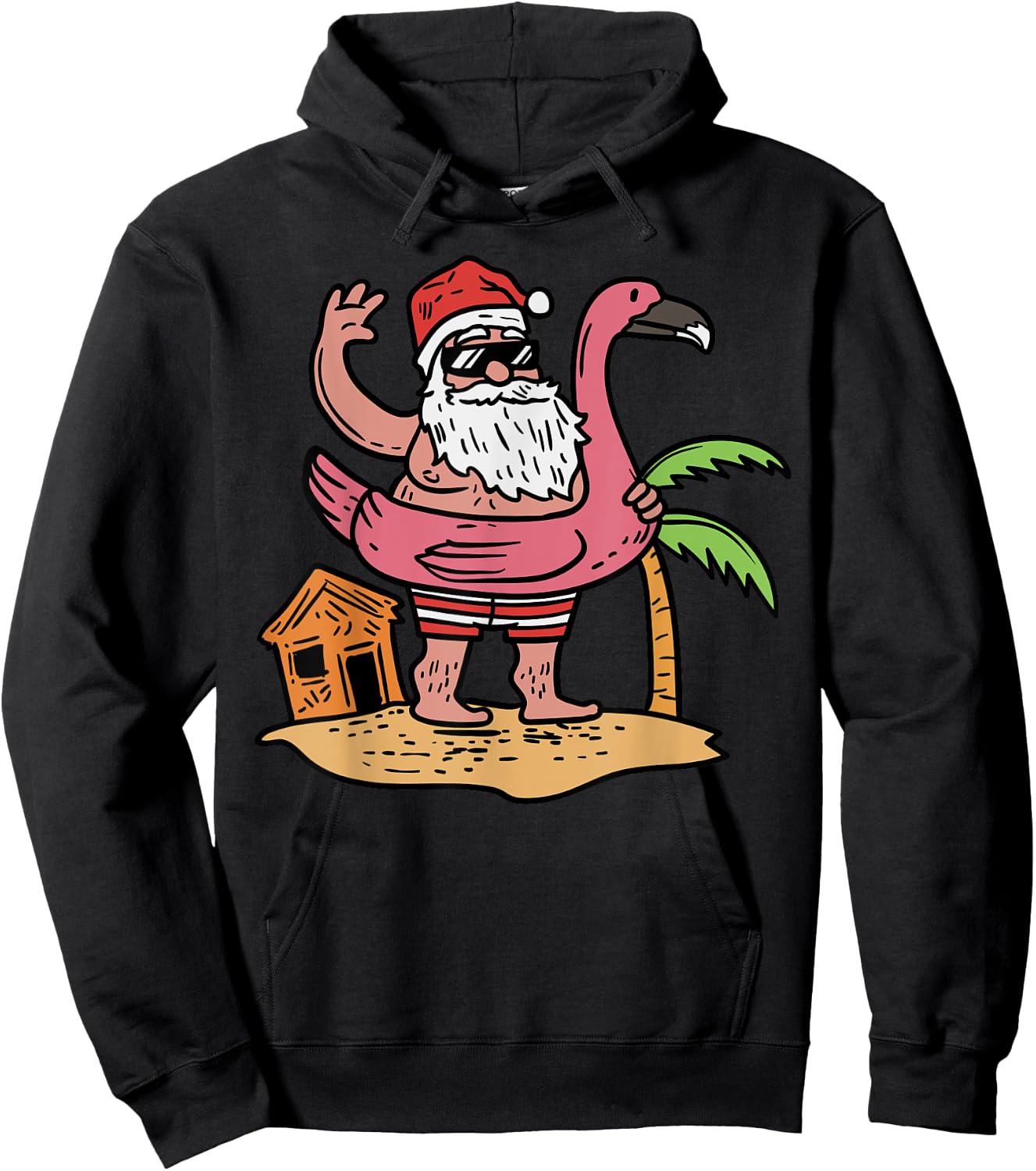 Summer Santa Flamingo Floater Funny Christmas In July Gift Hoodie - Hoodie | Black