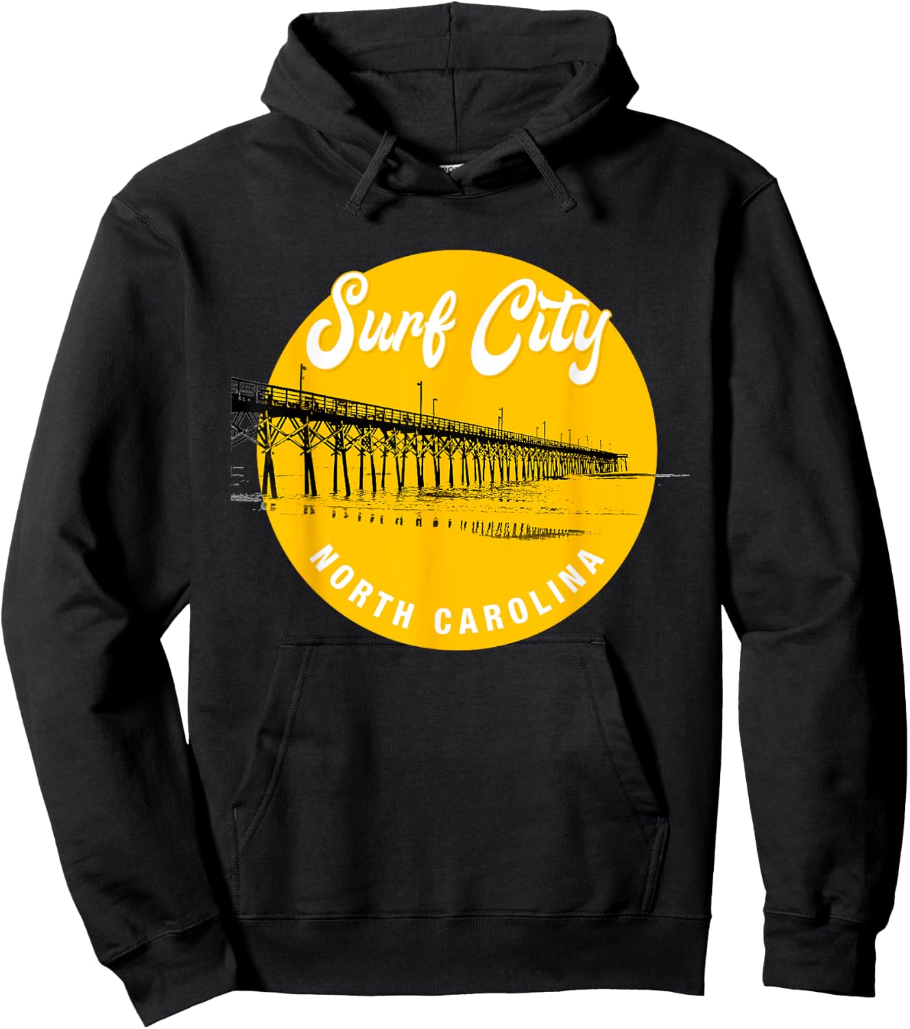 Surf City North Carolina Pier Hoodie - Hoodie | Black