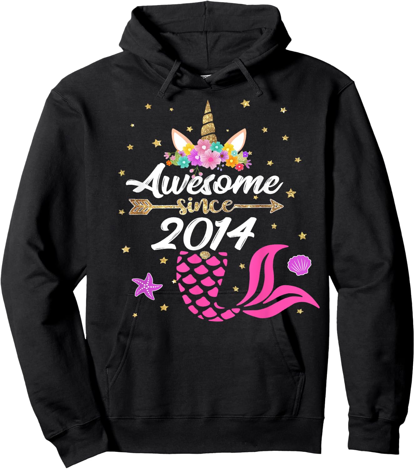 Unicorn Shirt Mermaid Birthday - Awesome Since 2014 Gift Hoodie - Hoodie | Black