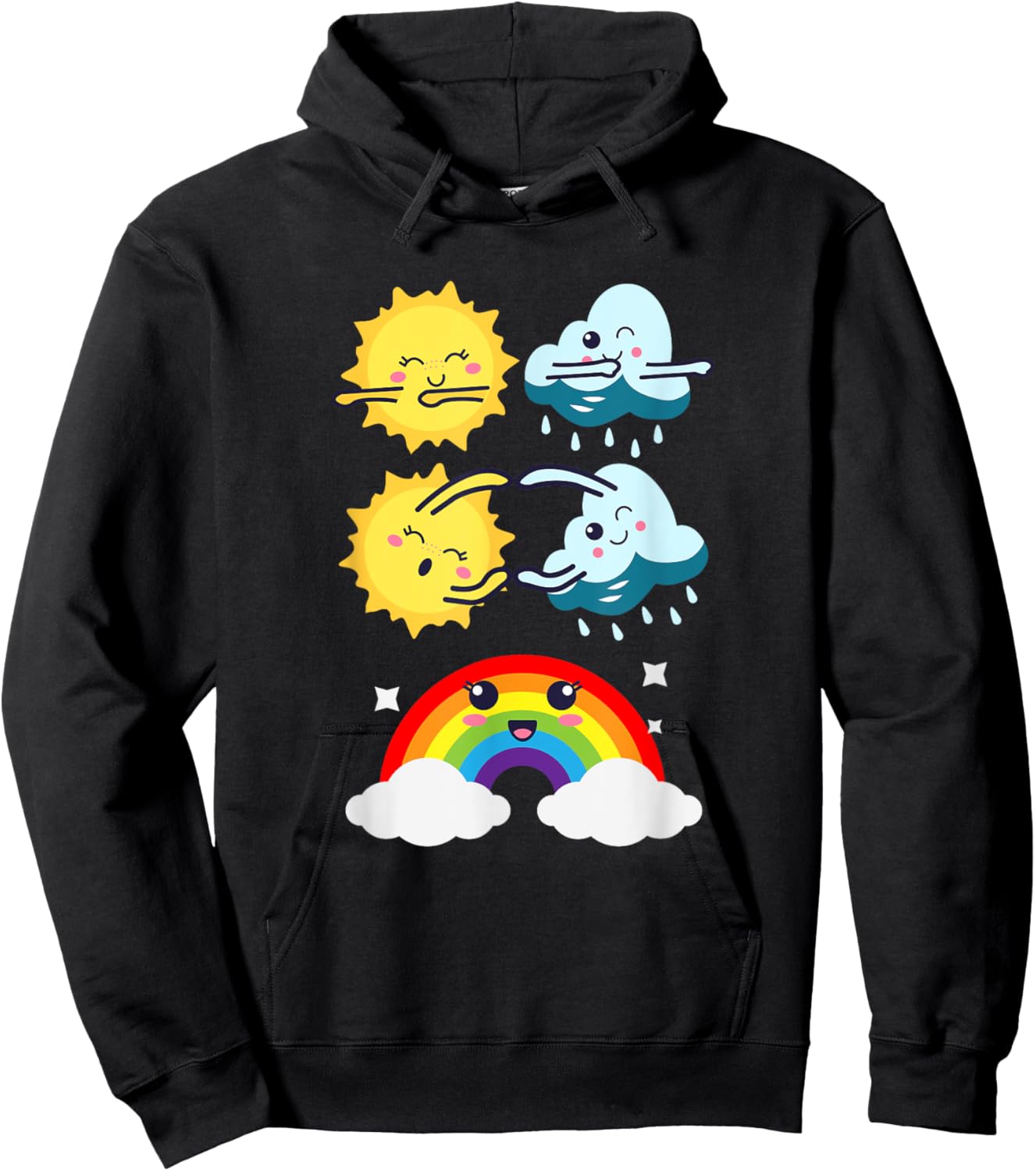 Funny Dancing Sun Cloud Rainbow | Nature Rain Summer Men Women Kids Hoodie - Hoodie | Black