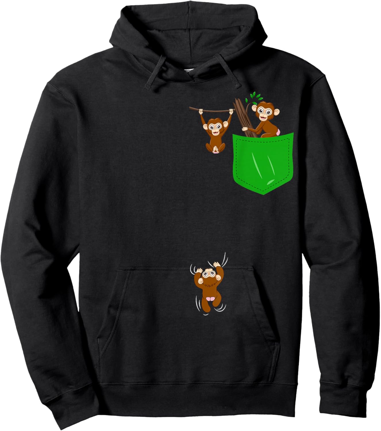 Monkey Lover Shirt Cute Monkey Pocket Shirt for Kids Monkey Hoodie - Hoodie | Black