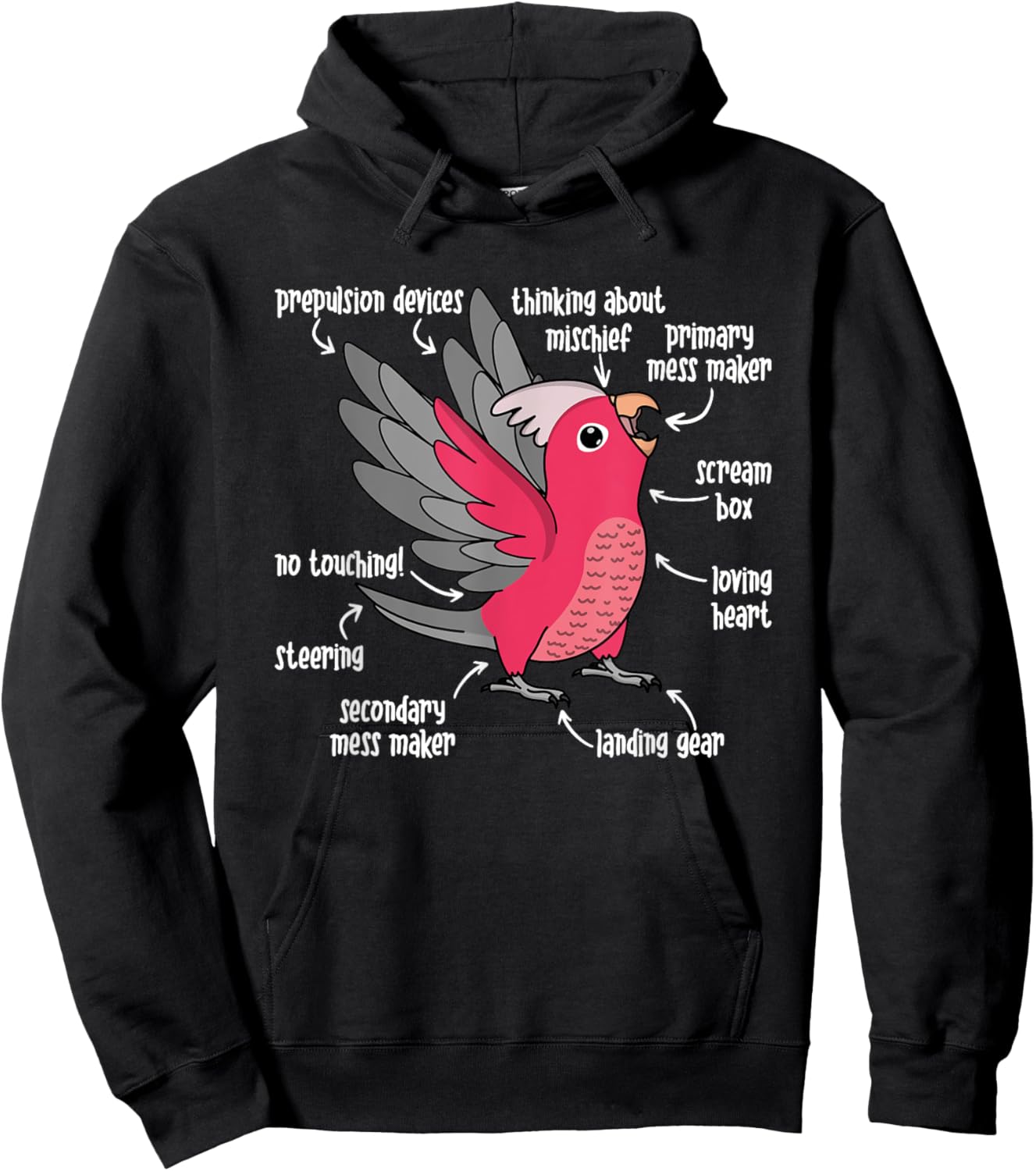 Parrot Anatomy I Rose-breasted Galah Cockatoo Hoodie - Hoodie | Black