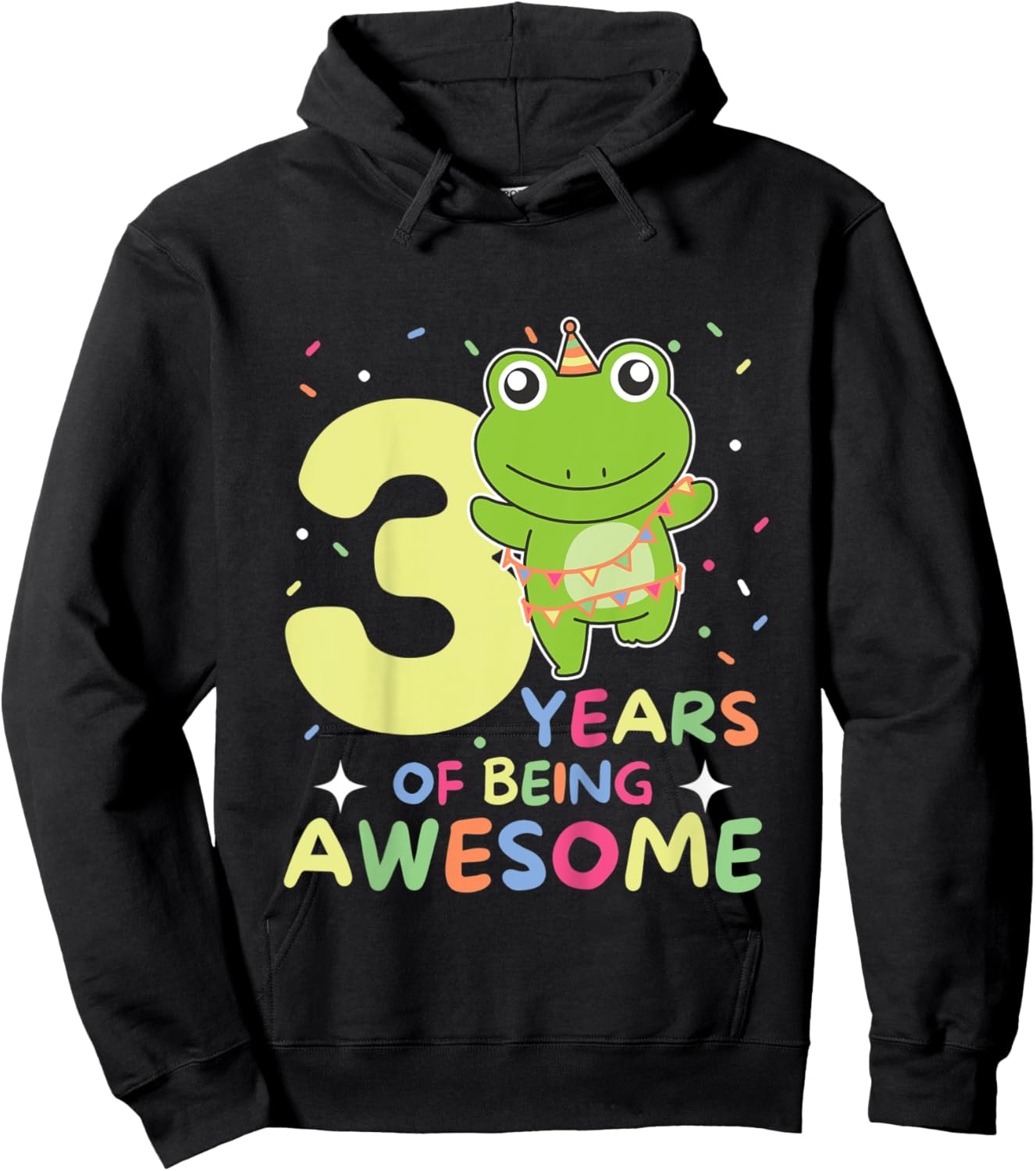 Kids Frog 3rd Birthday For Kids Three Years Old Hoodie - Hoodie | Black