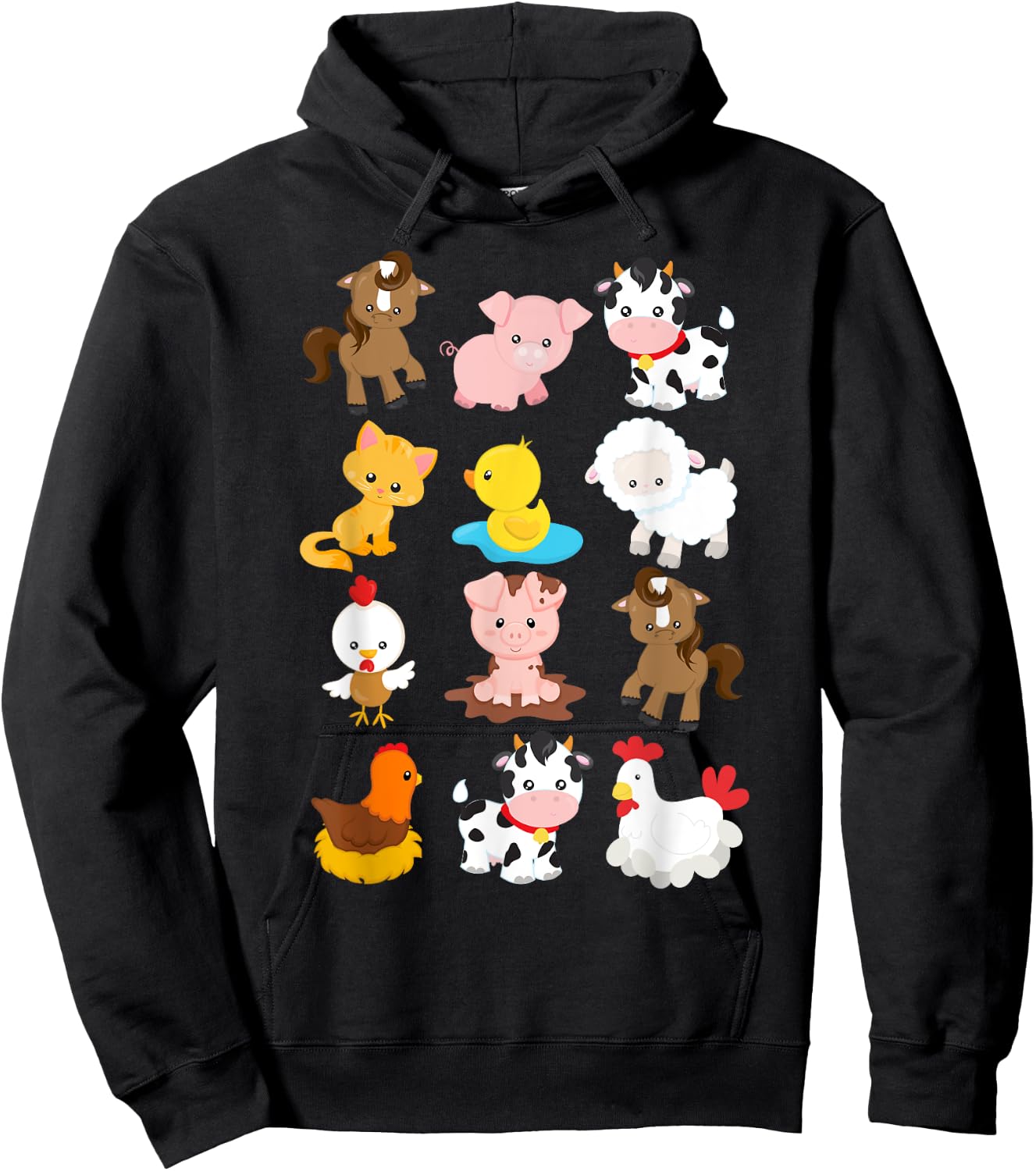 Boy's Girl's Farm Animals Short Sleeved for Toddlers Hoodie - Hoodie | Black