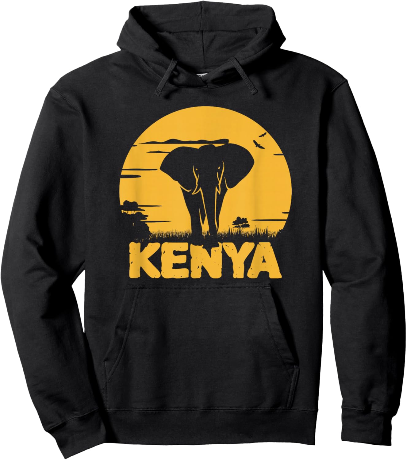 Kenyan Shirt with Retro Vintage Sunset, Elephant Kenya Hoodie - Hoodie | Black