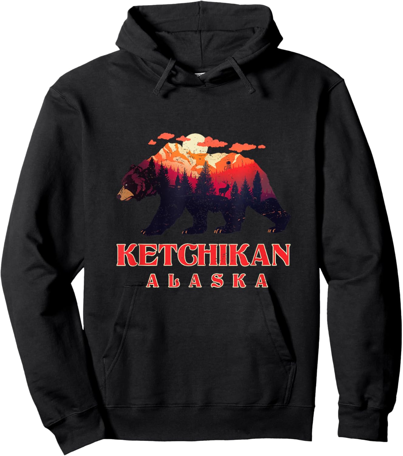 Vintage Mountain Grizzly Bear Ketchikan Alaska Hiking Hoodie - Hoodie | Black