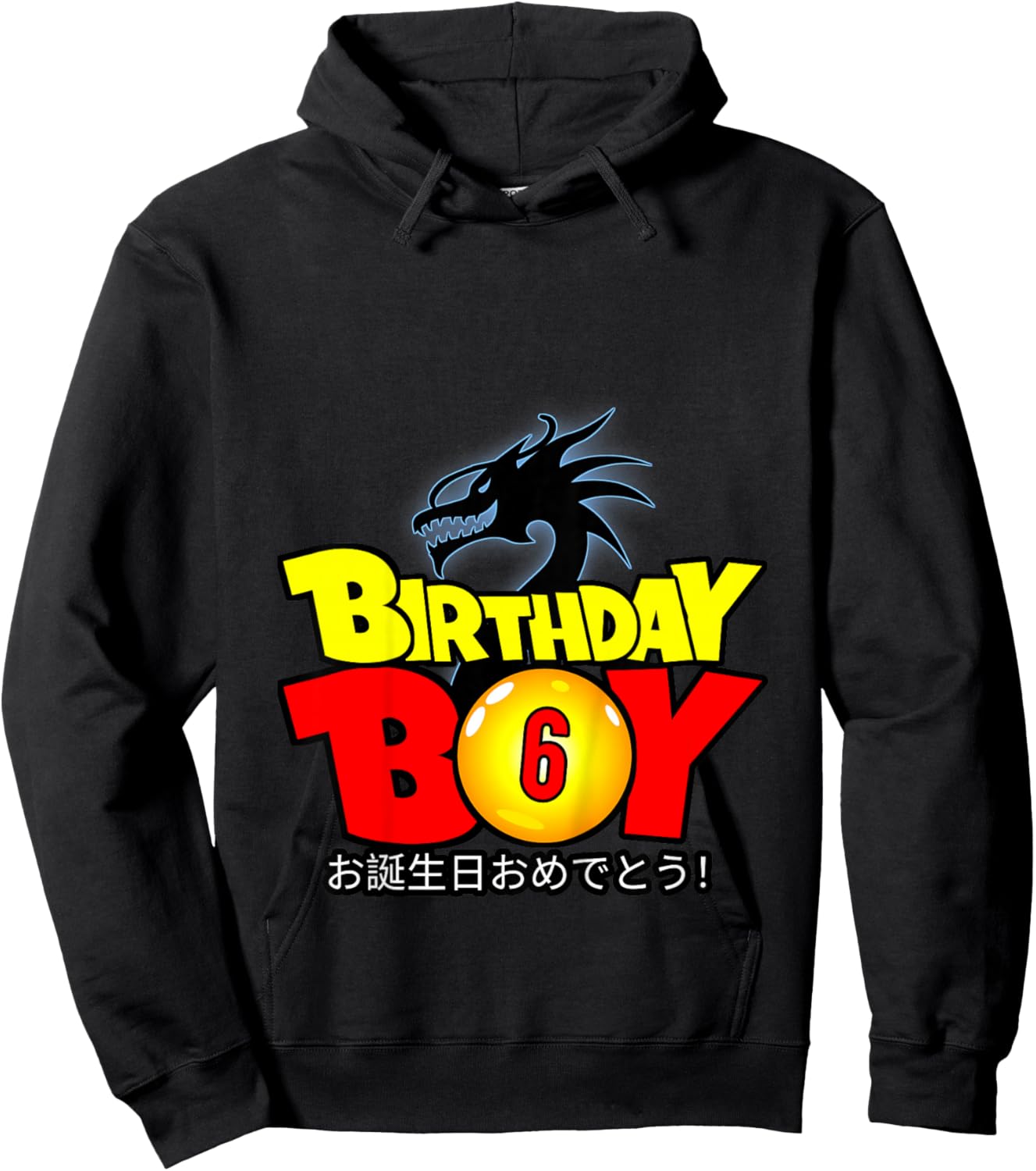 Kids 6 Year Old 6th Dragon Anime Style Birthday Gift Boys Hoodie - Hoodie | Black