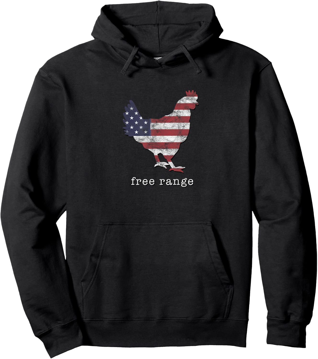 'Free Range' Chicken with American Flag Hoodie - Hoodie | Black