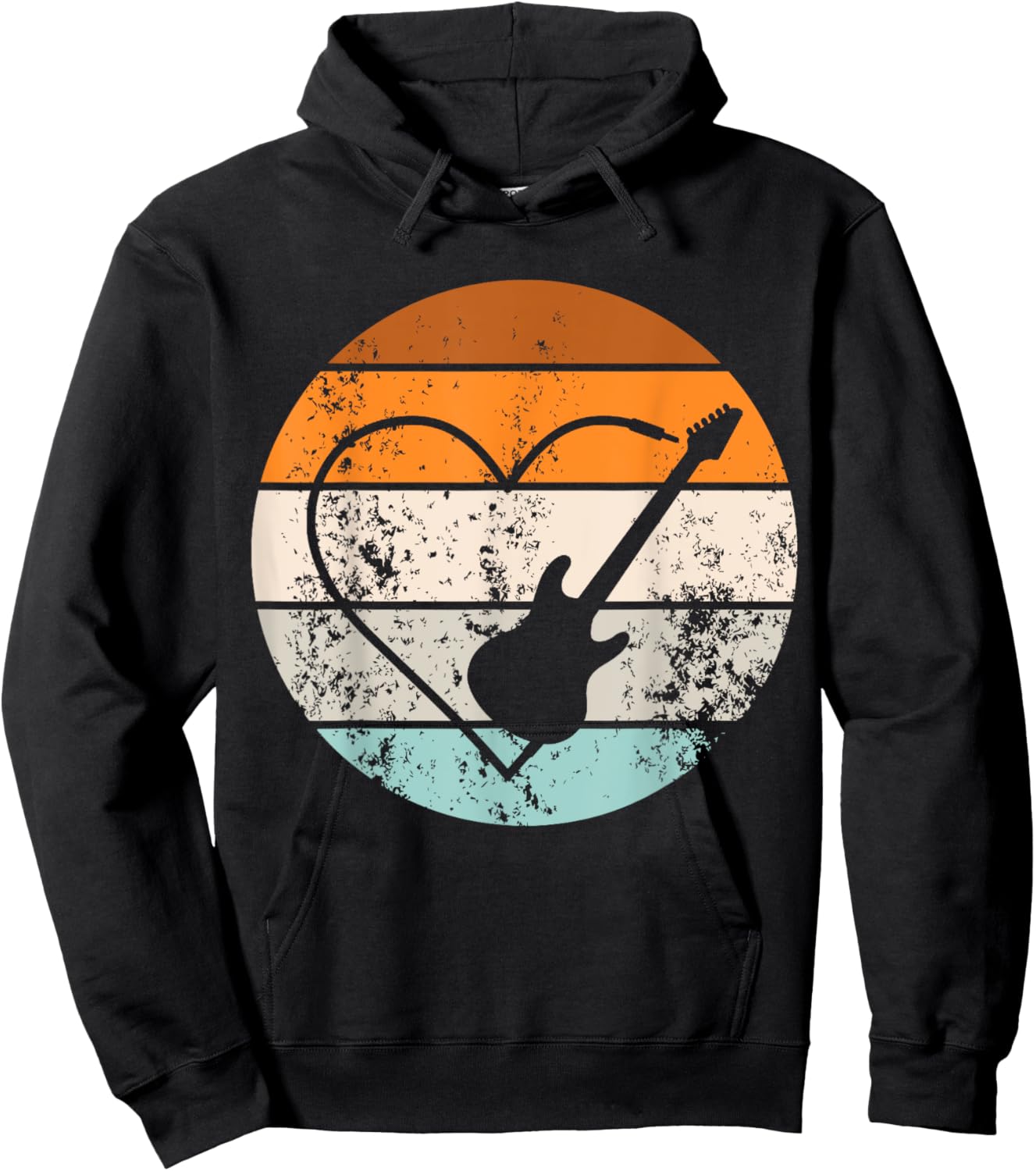 Retro Guitar Love Heart Player Guitarist Bassist Musician Hoodie - Hoodie | Black