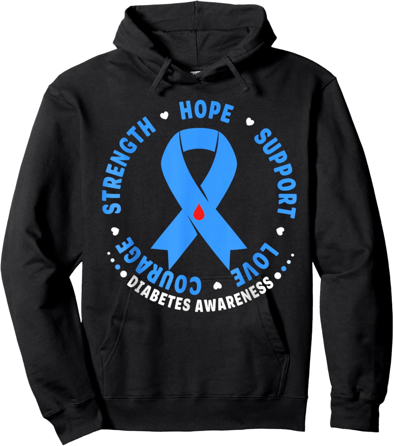 Diabetes Awareness Month Blue Love Ribbon Support T1D T2D Hoodie - Hoodie | Black