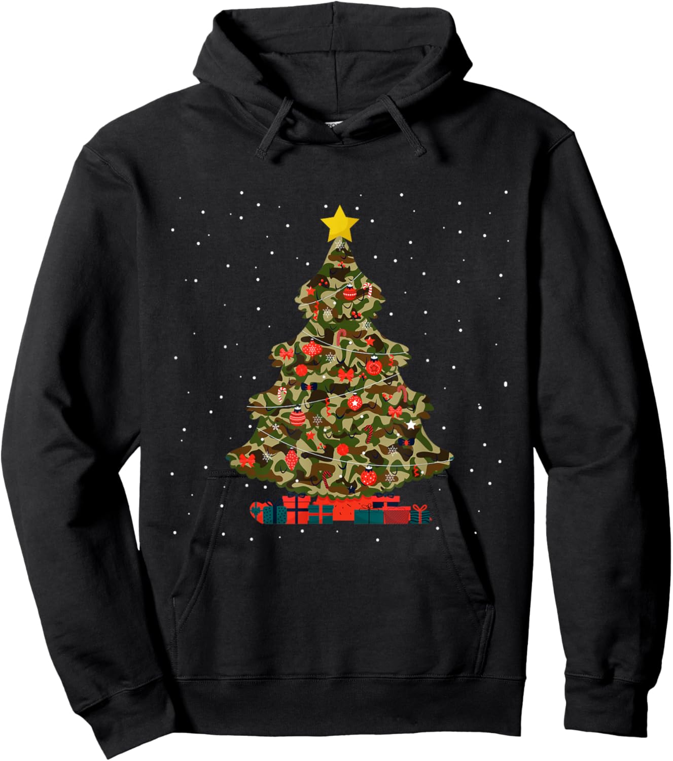 Camo Design Christmas Trees Camouflage Print Xmas Hoodie - Hoodie | Black