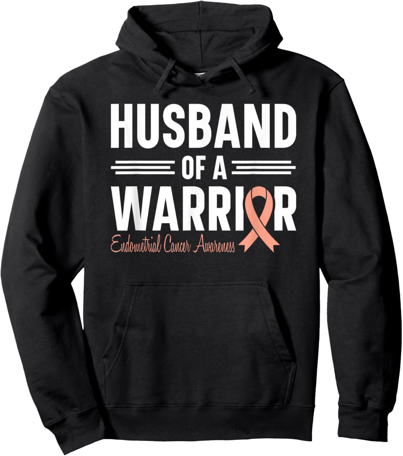 Endometrial Cancer Husband Of A Warrior Peach Ribbon Uterine Hoodie - Hoodie | Black