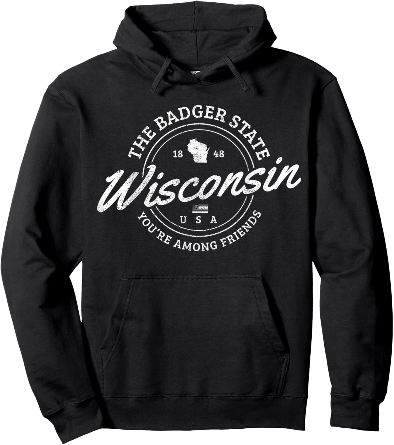 Wisconsin Est. 1848 Badger State Map Souvenir Pride Hoodie - Hoodie | Black