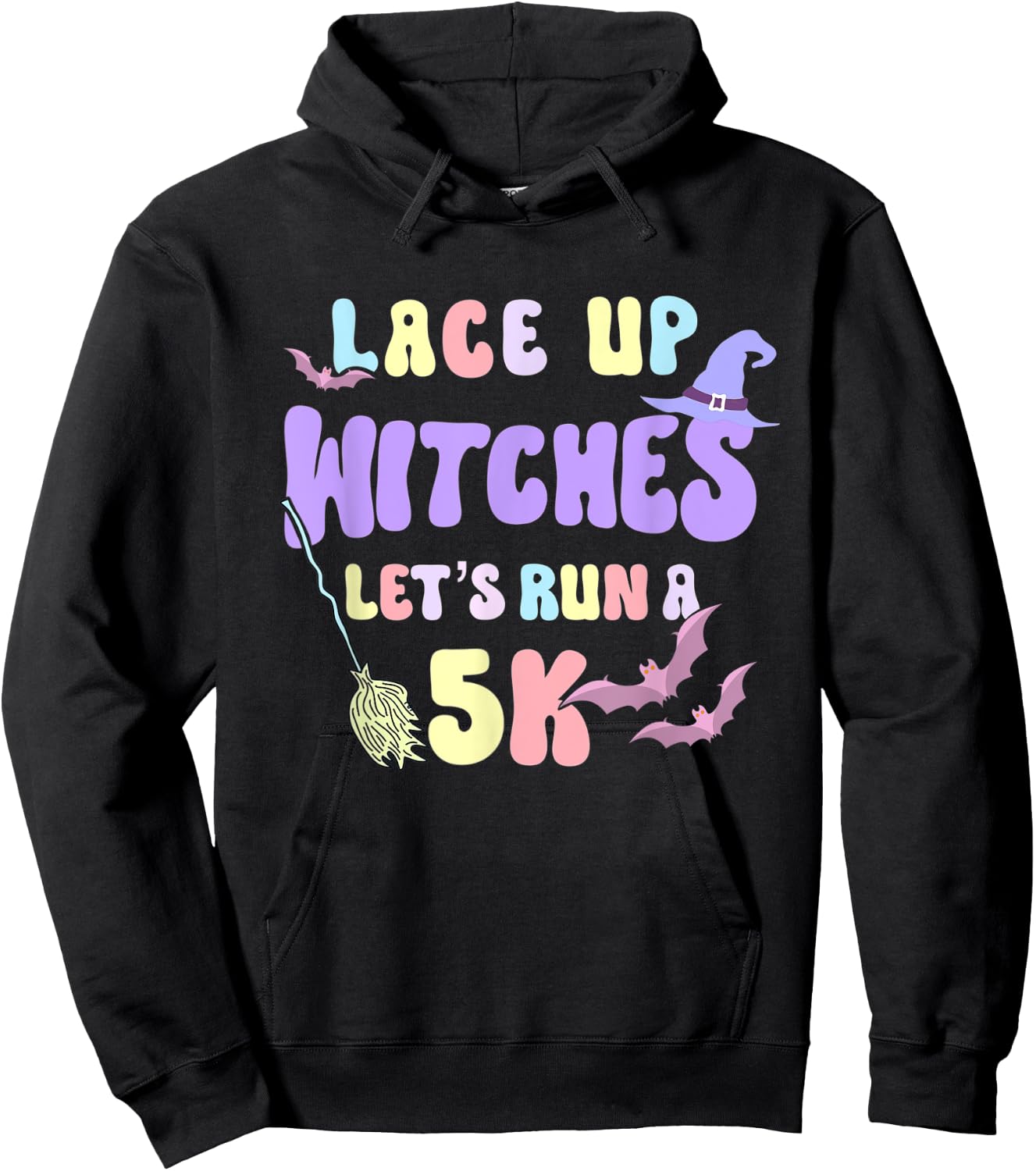 Lace Up Witches Let's Run A 5K Retro Goth Halloween Witch Hoodie - Hoodie | Black