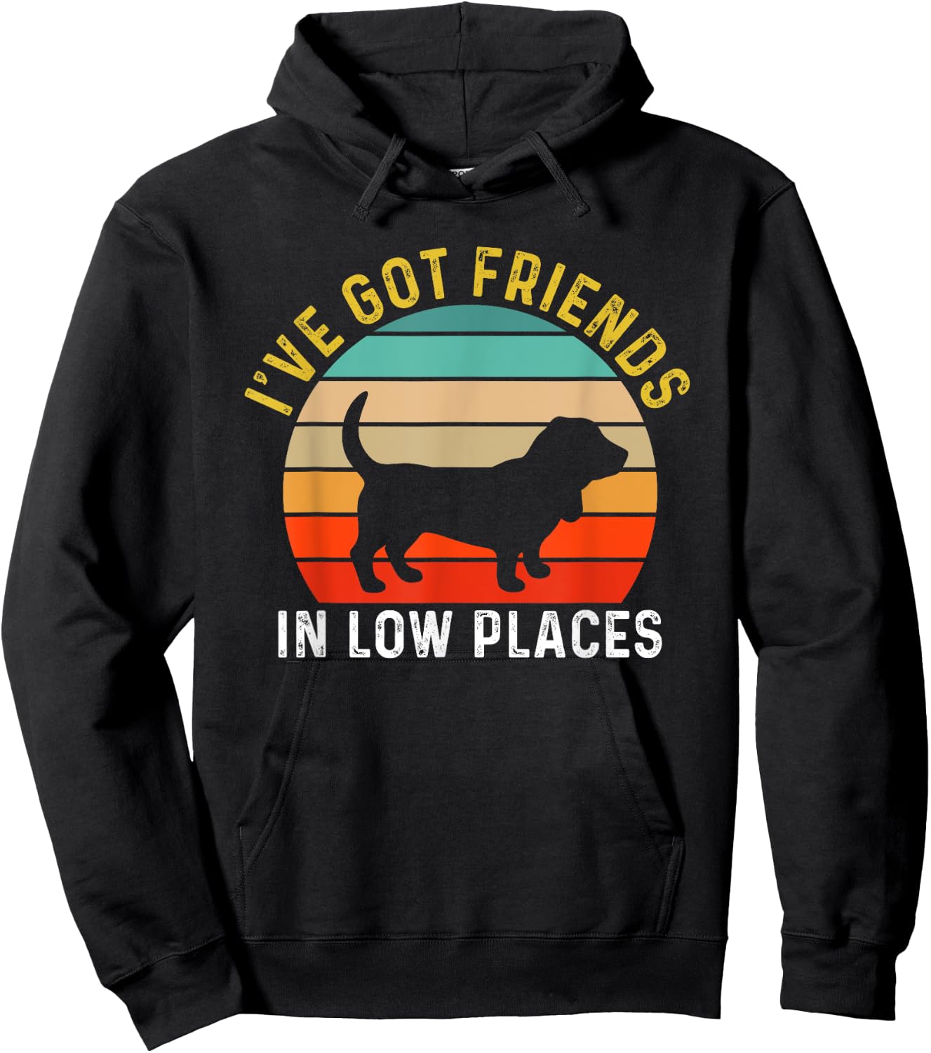 I've Got Friends In Low Places Basset Hound Funny Dog Retro Men Women Girls Kids Hoodie - Hoodie | Black