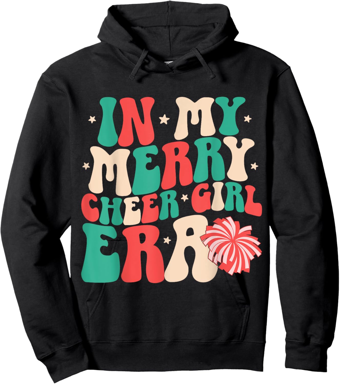 In My Merry Cheer Girl Era Groovy Christmas Cheerleading Hoodie - Hoodie | Black