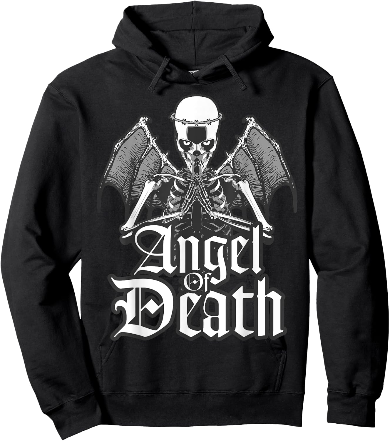 Praying Angel Of Death With Wings Goth Skull Hoodie - Hoodie | Black