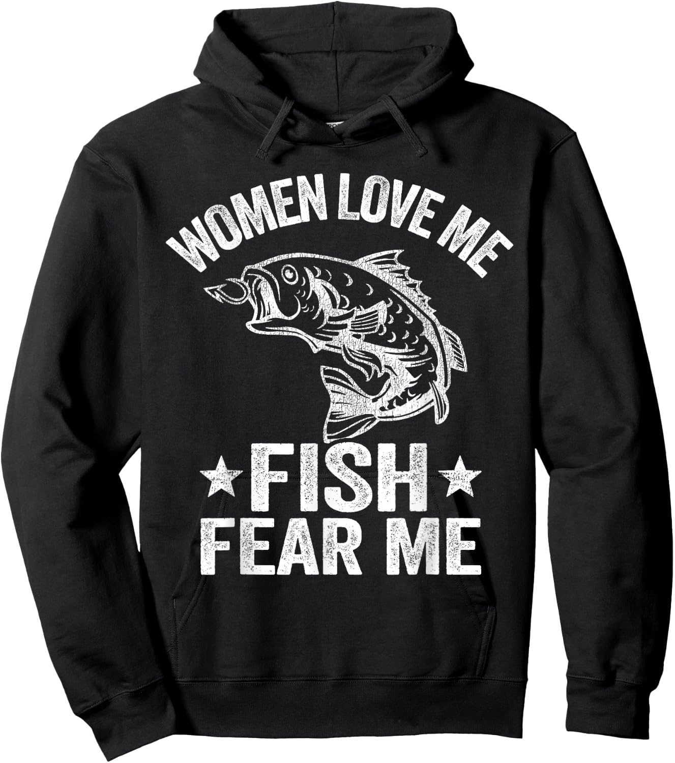 Women Love Me Fish Fear Me Men Vintage Funny Bass Fishing Hoodie - Hoodie | Black