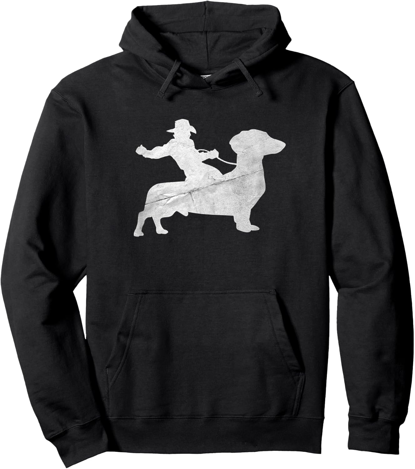 Cowboy Riding a Dachshund Wiener Dog Distressed Hoodie - Hoodie | Black