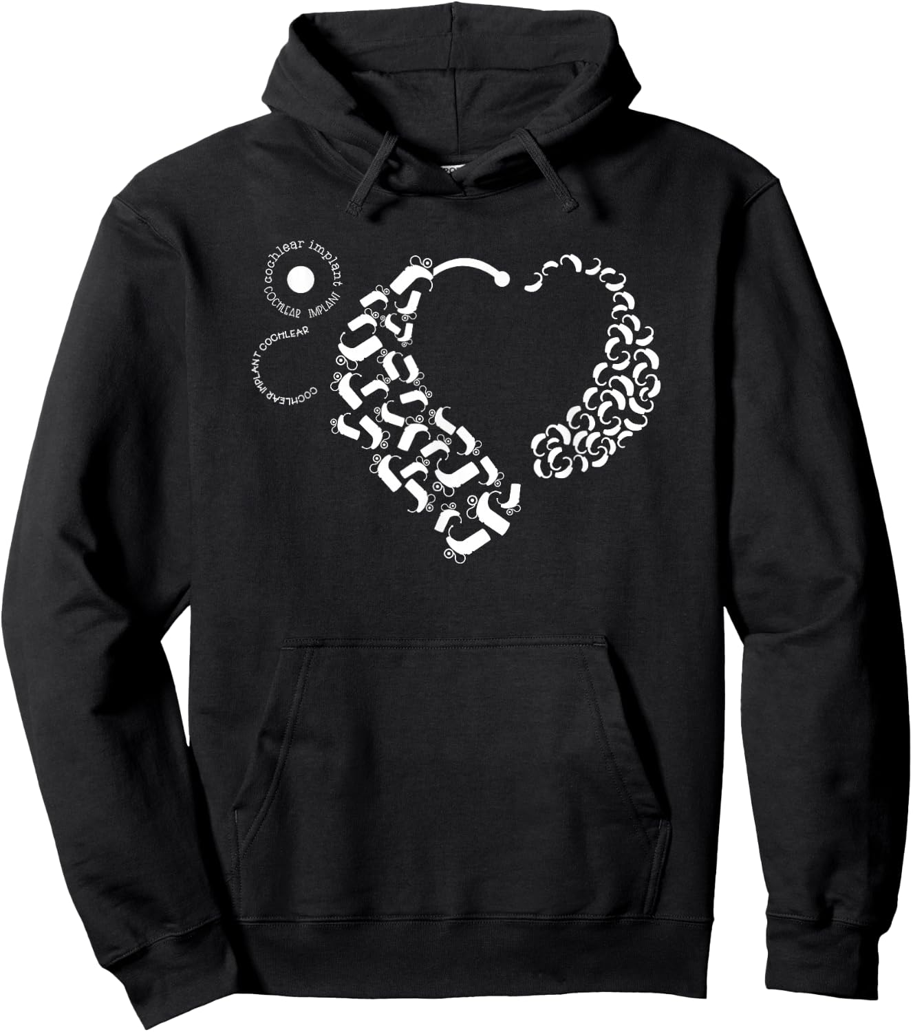 Hearing Loss Designs Co. Cochlear Implant and Hearing Aid Awareness Black Modern Letter Print Round Neck Short Sleeve Hoodie - Hoodie | Black