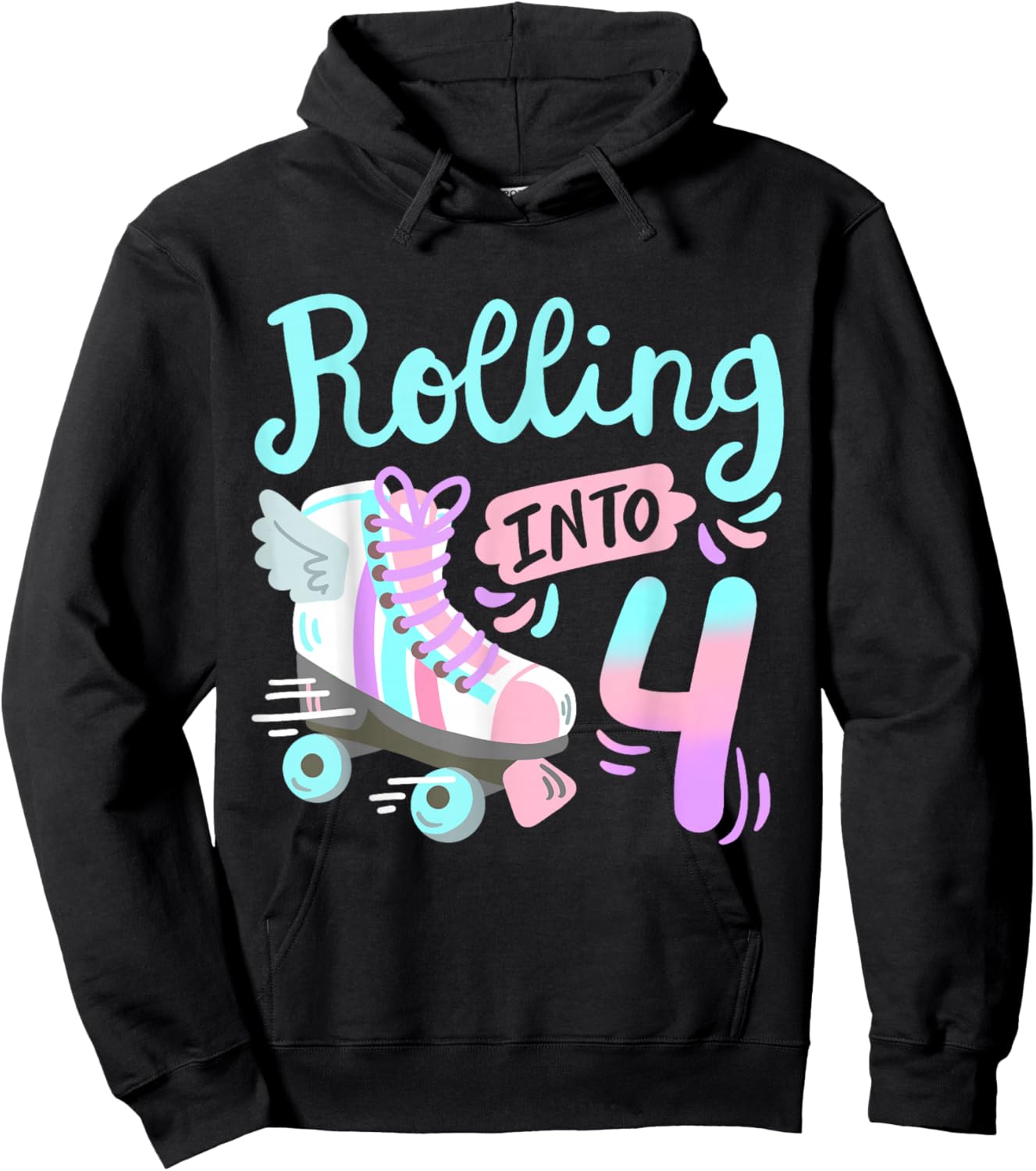 Rolling Into 4 Roller Skates Skater Girl 4th Birthday Party Hoodie - Hoodie | Black