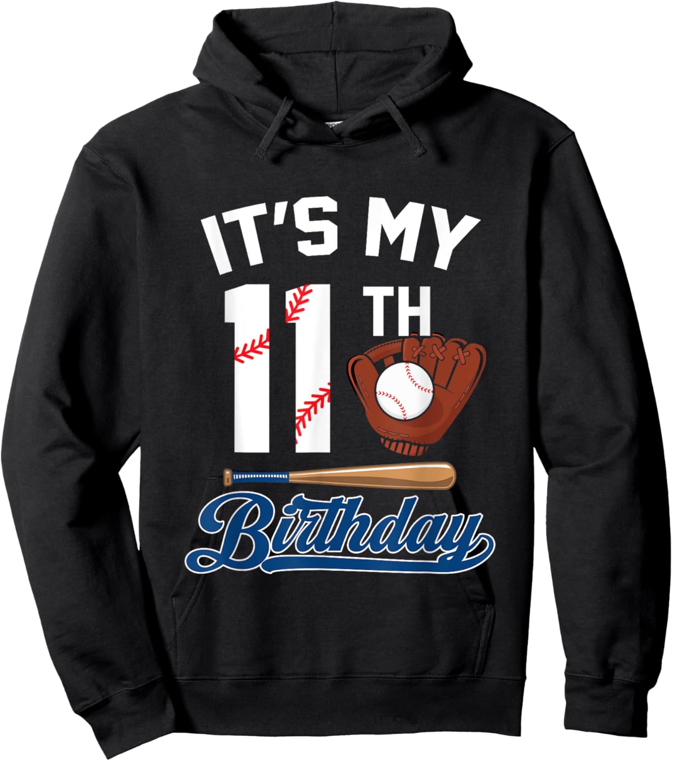 It's My 11th Birthday Baseball Boy 11 Year Old Bday Hoodie - Hoodie | Black