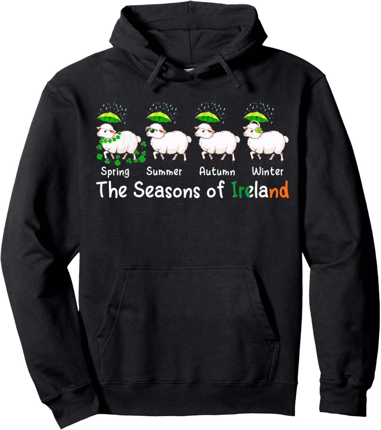 The Seasons Patrick's Day Ireland Four Lovely Sheep Clovers Hoodie - Hoodie | Black