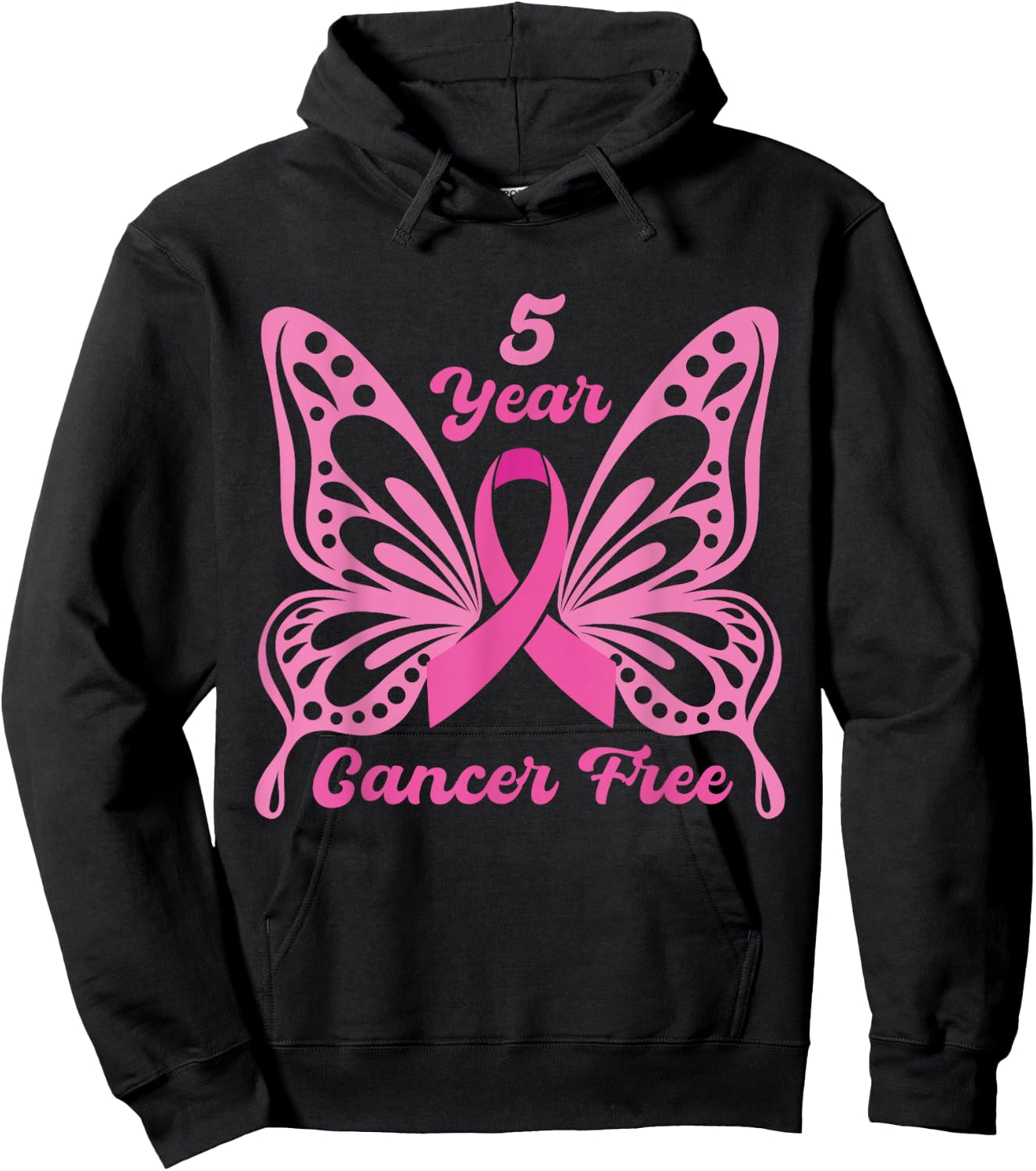 5 Year Cancer Free Breast Cancer Awareness Butterfly Women Hoodie - Hoodie | Black
