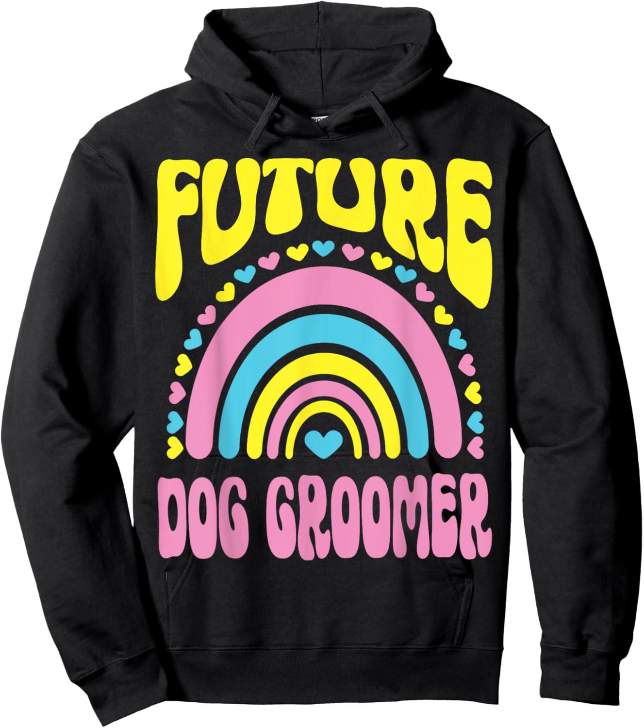 Future Dog Groomer Bright Retro Rainbow Occupation Women Kids Hoodie - Hoodie | Black