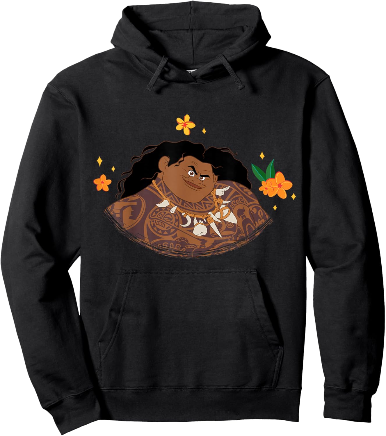 Disney Moana 2 Big Face Maui Tropical Flowers Costume Hoodie - Hoodie | Black