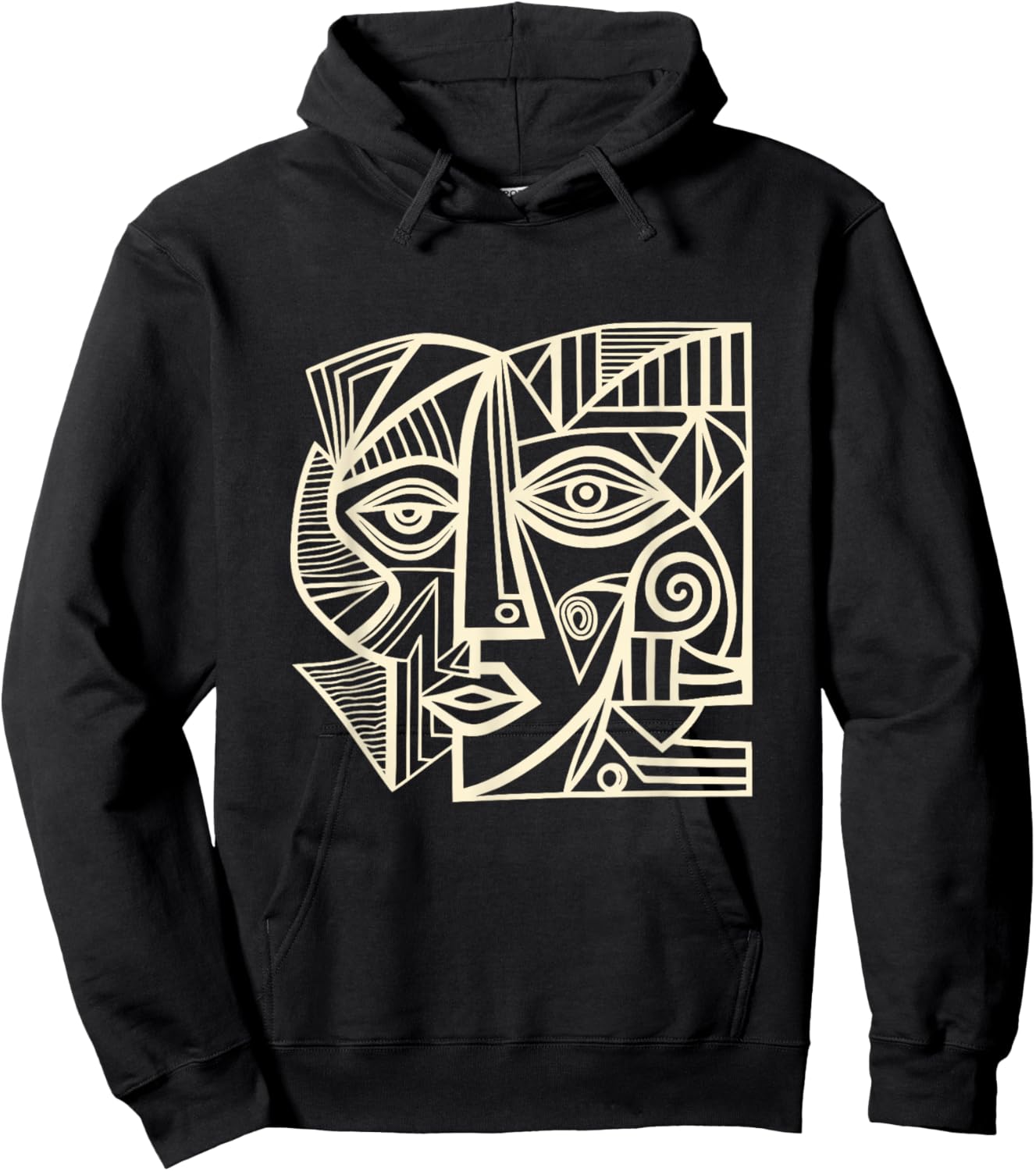 Artsy Wonky Face Cubism Face Hoodie - Hoodie | Black
