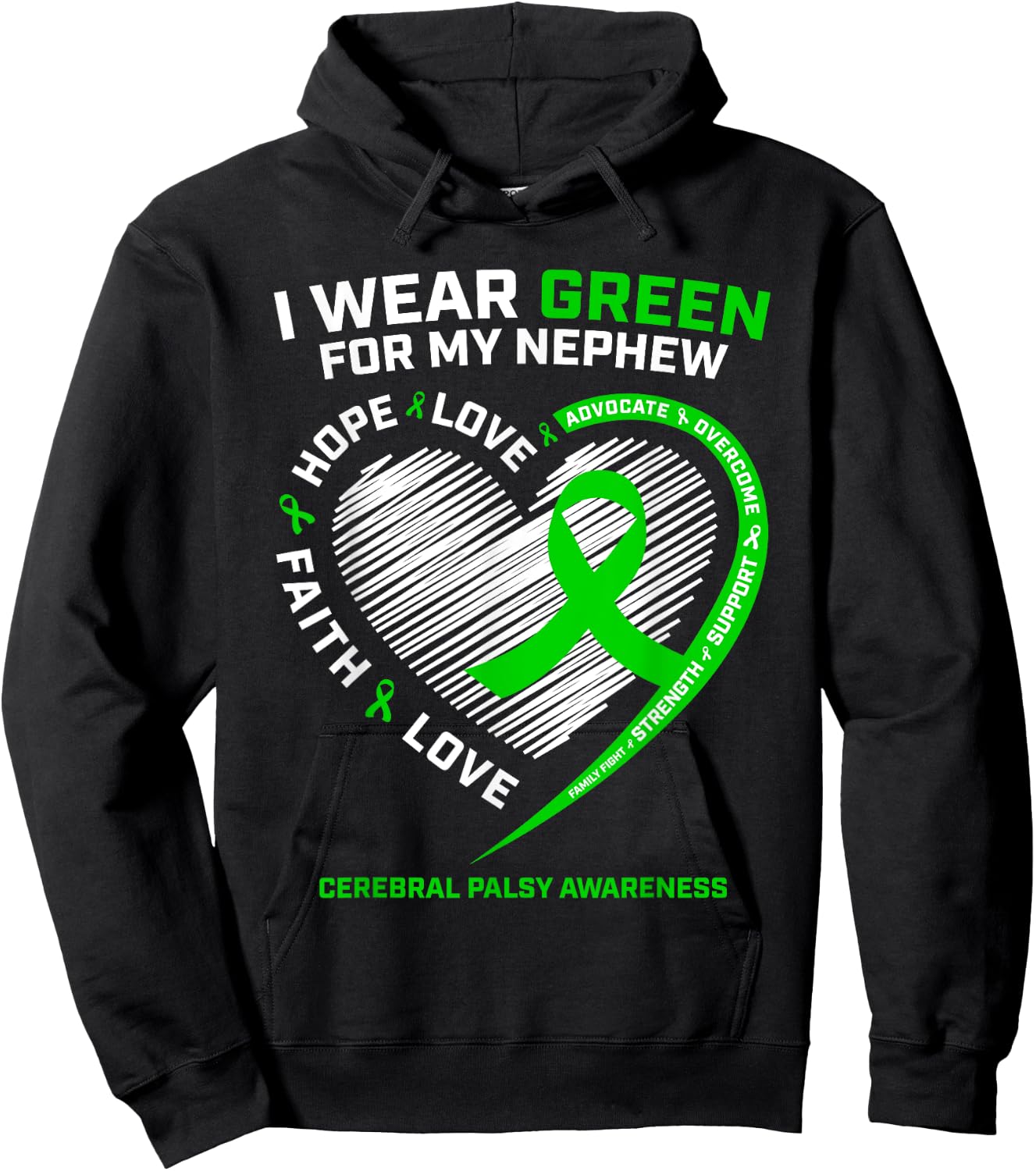 Wear Green Aunt Uncle Gifts Nephew Cerebral Palsy Awareness Hoodie - Hoodie | Black