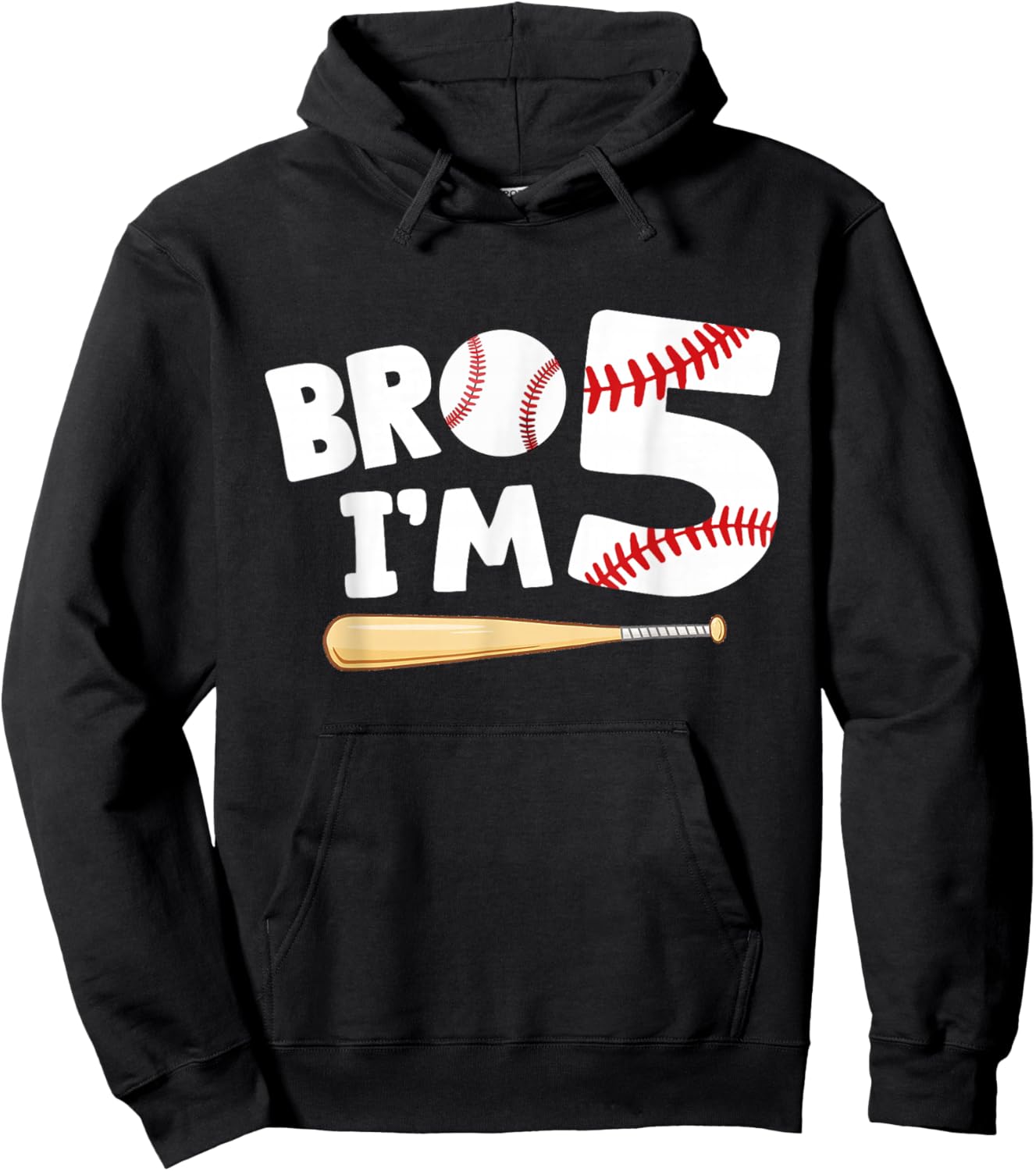 5th Birthday Shirt Boy Bro I'm 5 Year Old Baseball Theme Hoodie - Hoodie | Black