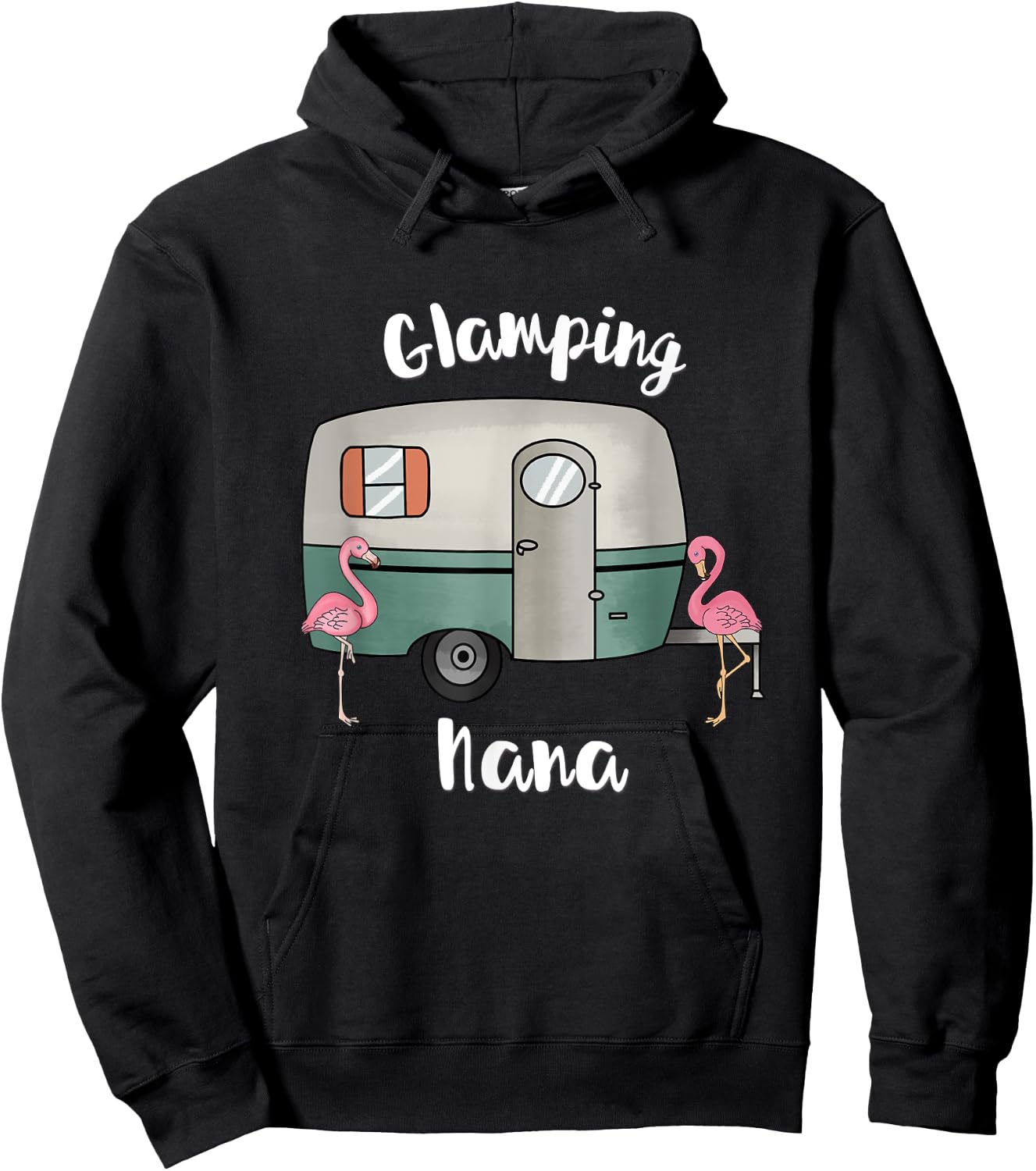 Glamping Nana Camping RV Vintage Flamingos Hoodie - Hoodie | Black