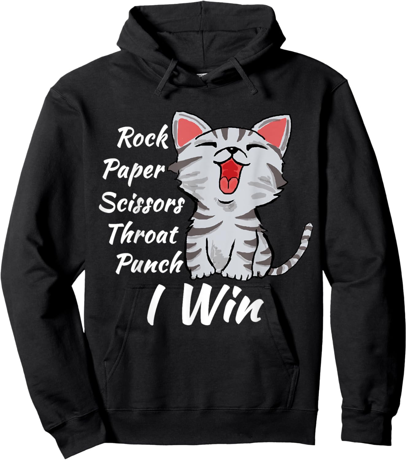 Rock Paper Scissors Throat Punch I Win Cat Funny Men Women Hoodie - Hoodie | Black
