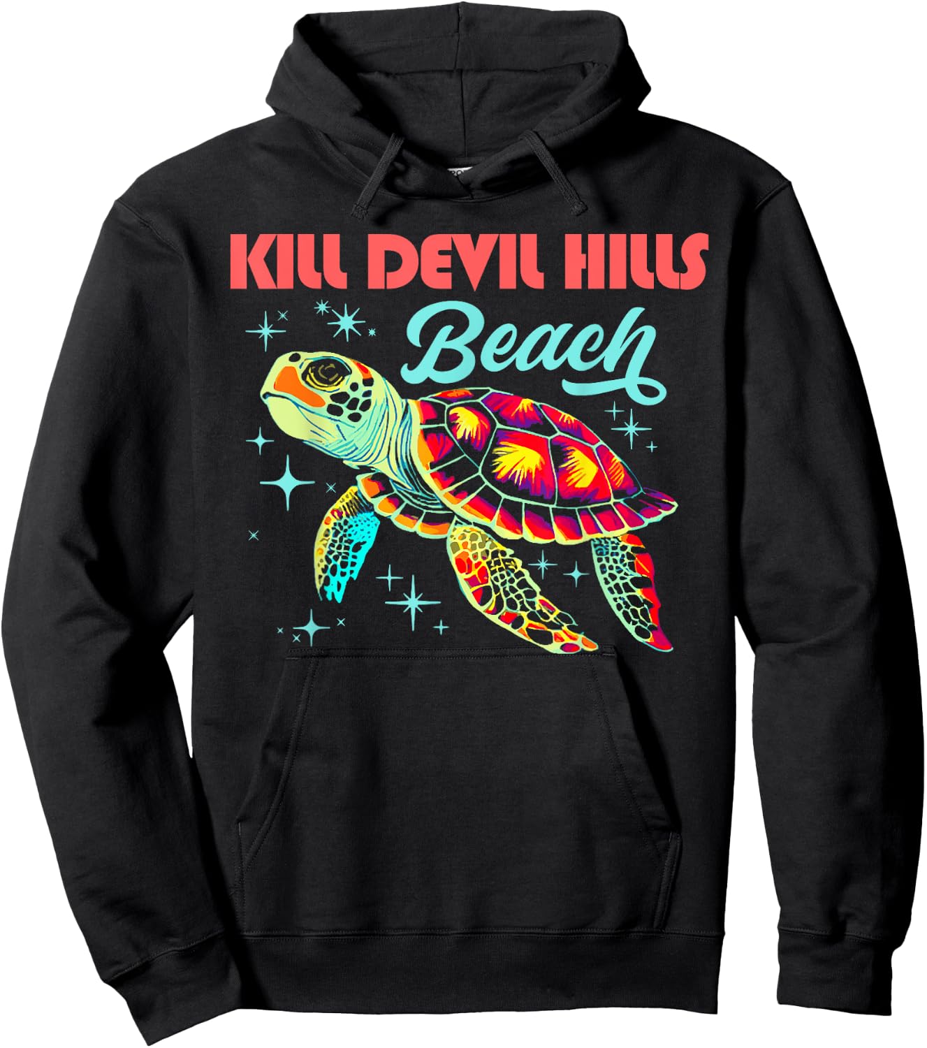 Kill Devil Hills Beach NC Artistic Sea Turtle Retro Men Women Girls Kids Hoodie - Hoodie | Black