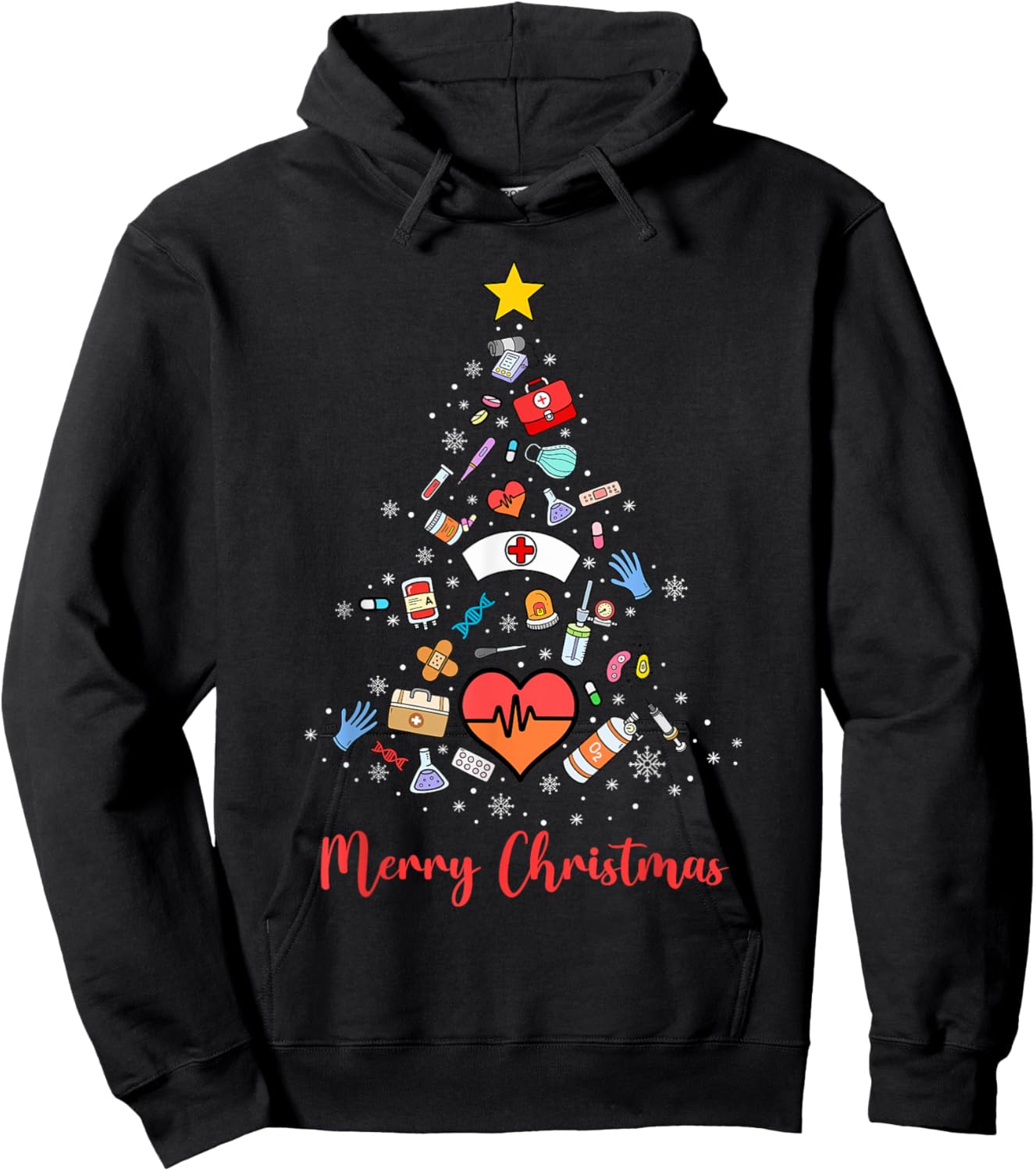 Stethoscope Christmas Tree Nurse Nursing Scrub Top Xmas Hoodie - Hoodie | Black