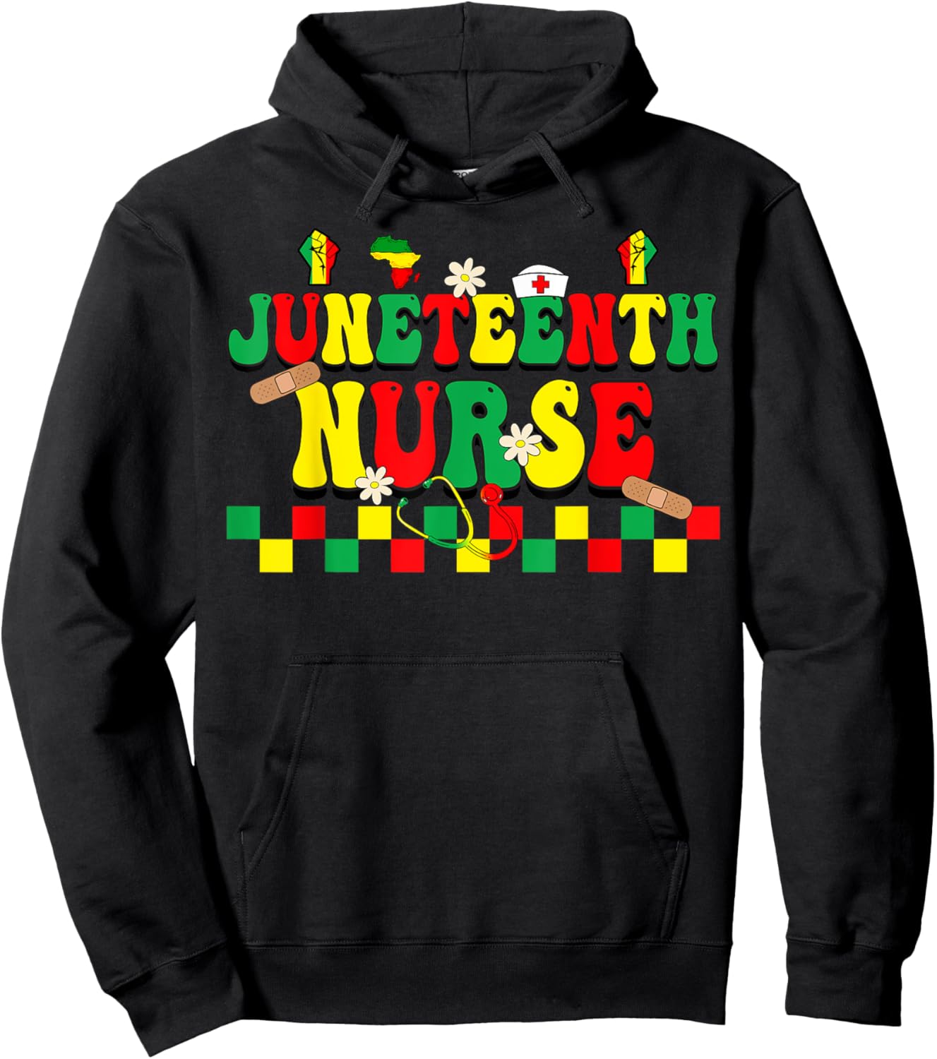 Juneteenth Black Nurse Retro 1865 Groovy Scrub Top Men Women Hoodie - Hoodie | Black
