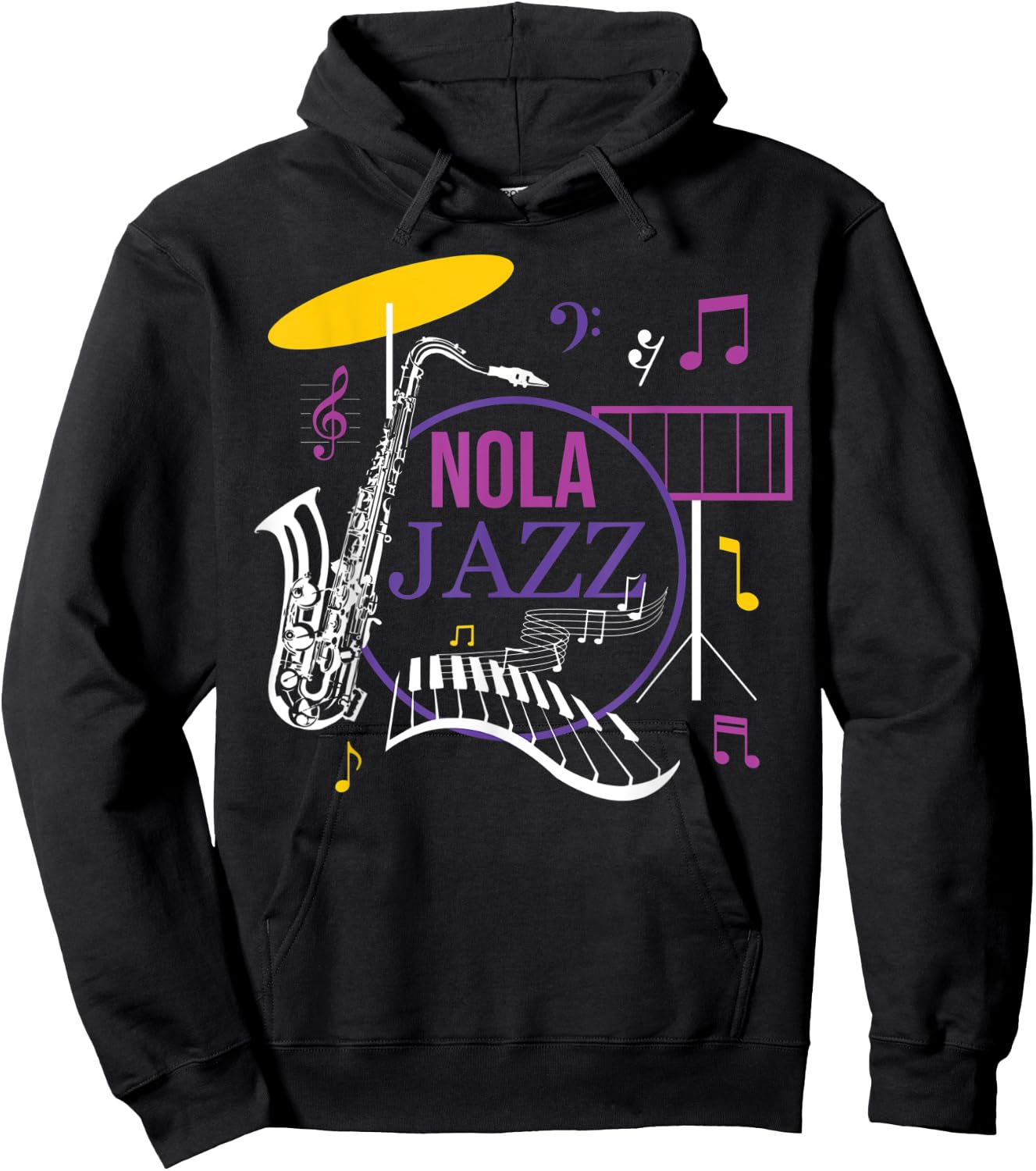 Vintage Jazz Music NOLA Jazz Festival Novelty Souvenir Hoodie - Hoodie | Black