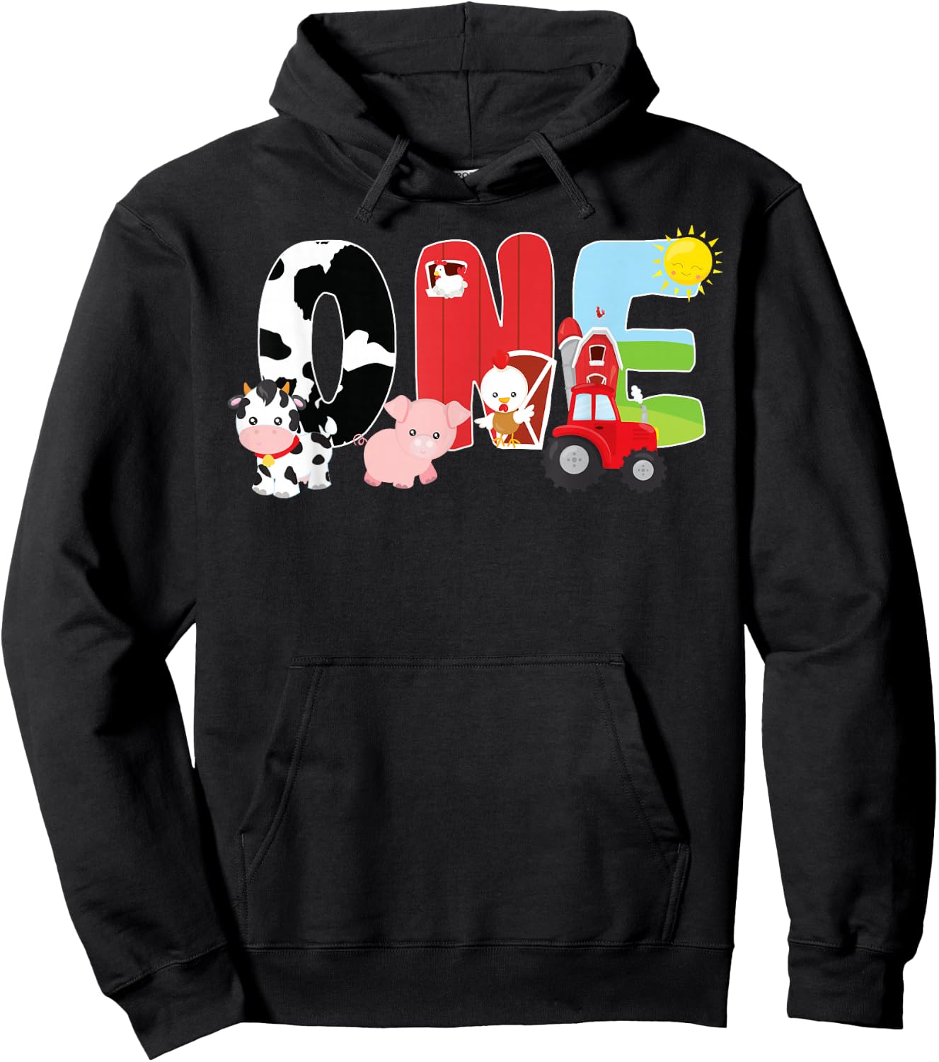 Farm Animals 1st Birthday Barnyard 1 Year Old Baby Birthday Hoodie - Hoodie | Black