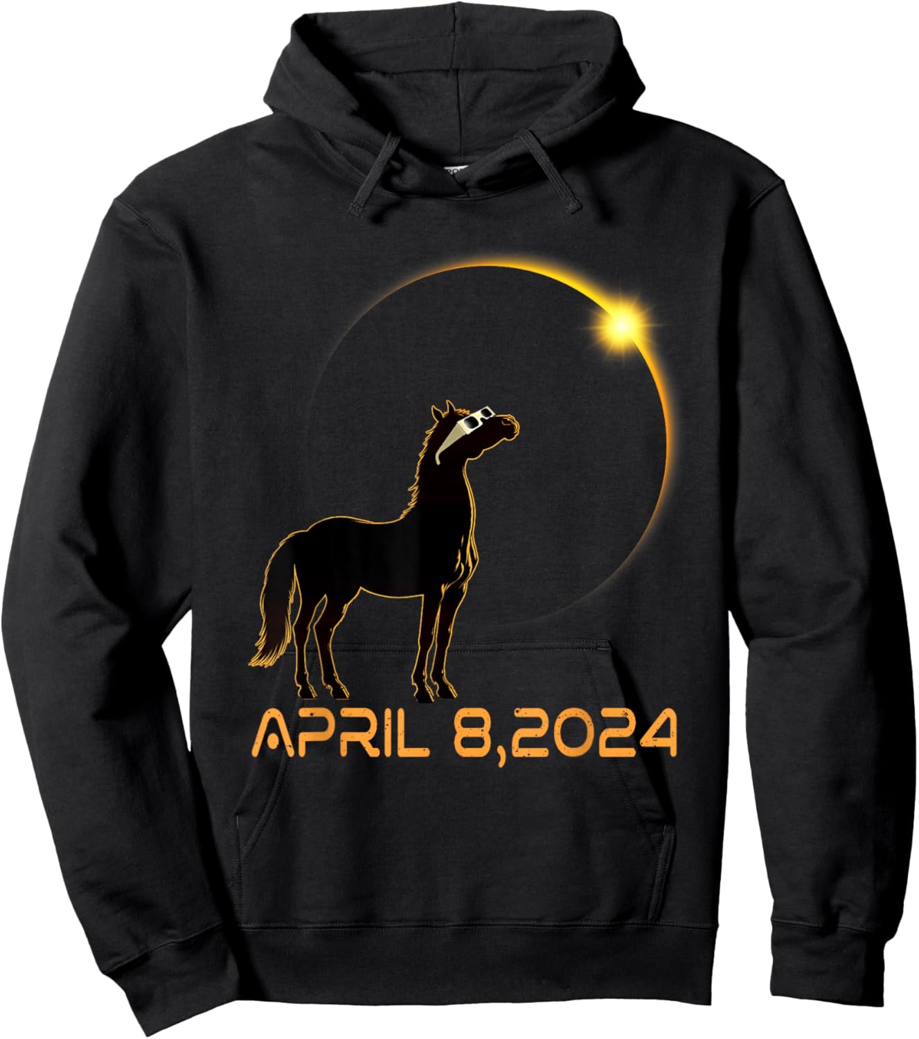 Total Solar Eclipse 2024 Horse Wearing Solar Eclipse Glasses Hoodie - Hoodie | Black