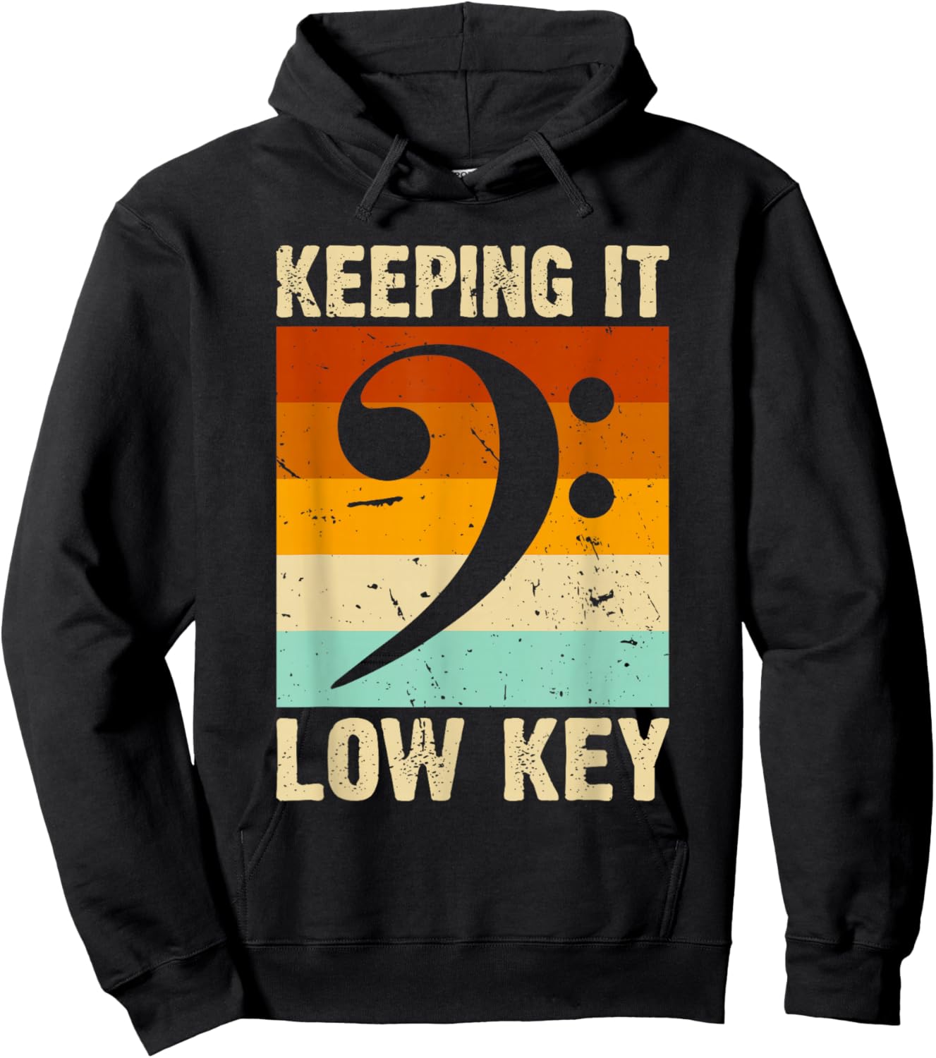 Retro Bass Clef Music Keeping it Low Key Musician Humor Hoodie - Hoodie | Black