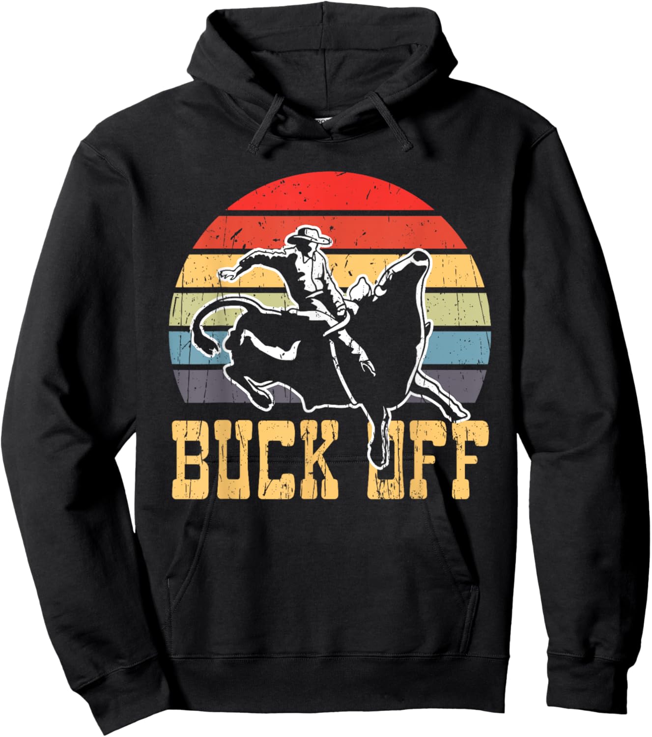 Buck Off Vintage Cowboy Bull Riding Rodeo Hoodie - Hoodie | Black