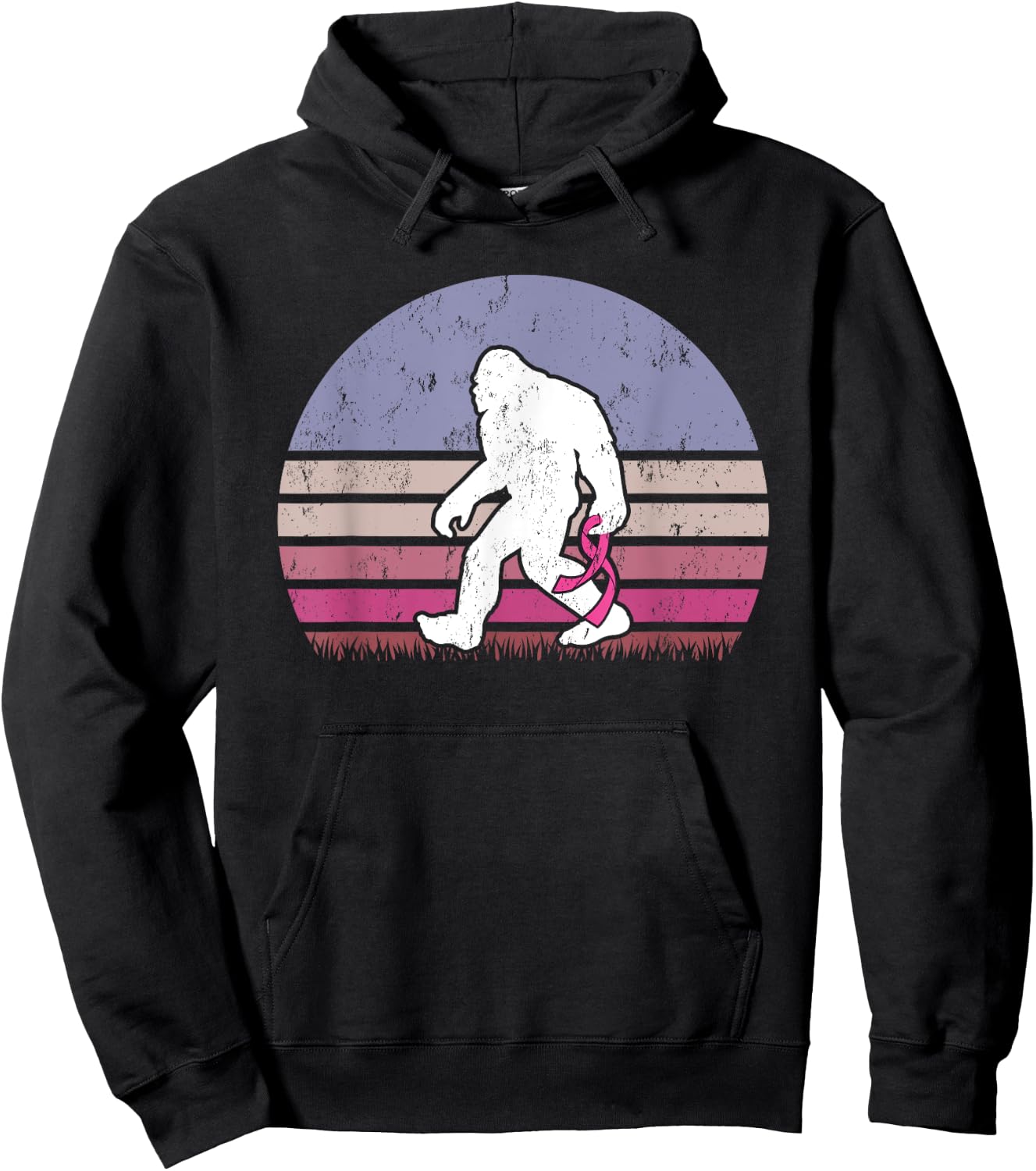Vintage Bigfoot Breast Cancer Awareness Hoodie - Hoodie | Black