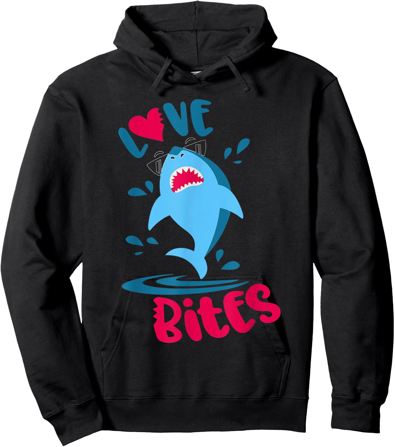 Kids Funny Shark Love Bites Valentines Day Family Matching Hoodie - Hoodie | Black