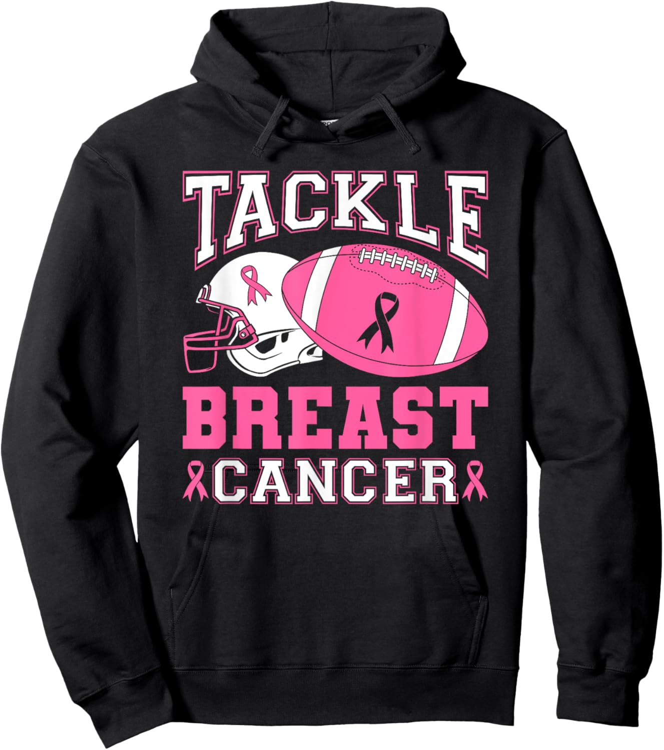 Tackle Breast Cancer Pink Ribbon Football Hoodie - Hoodie | Black