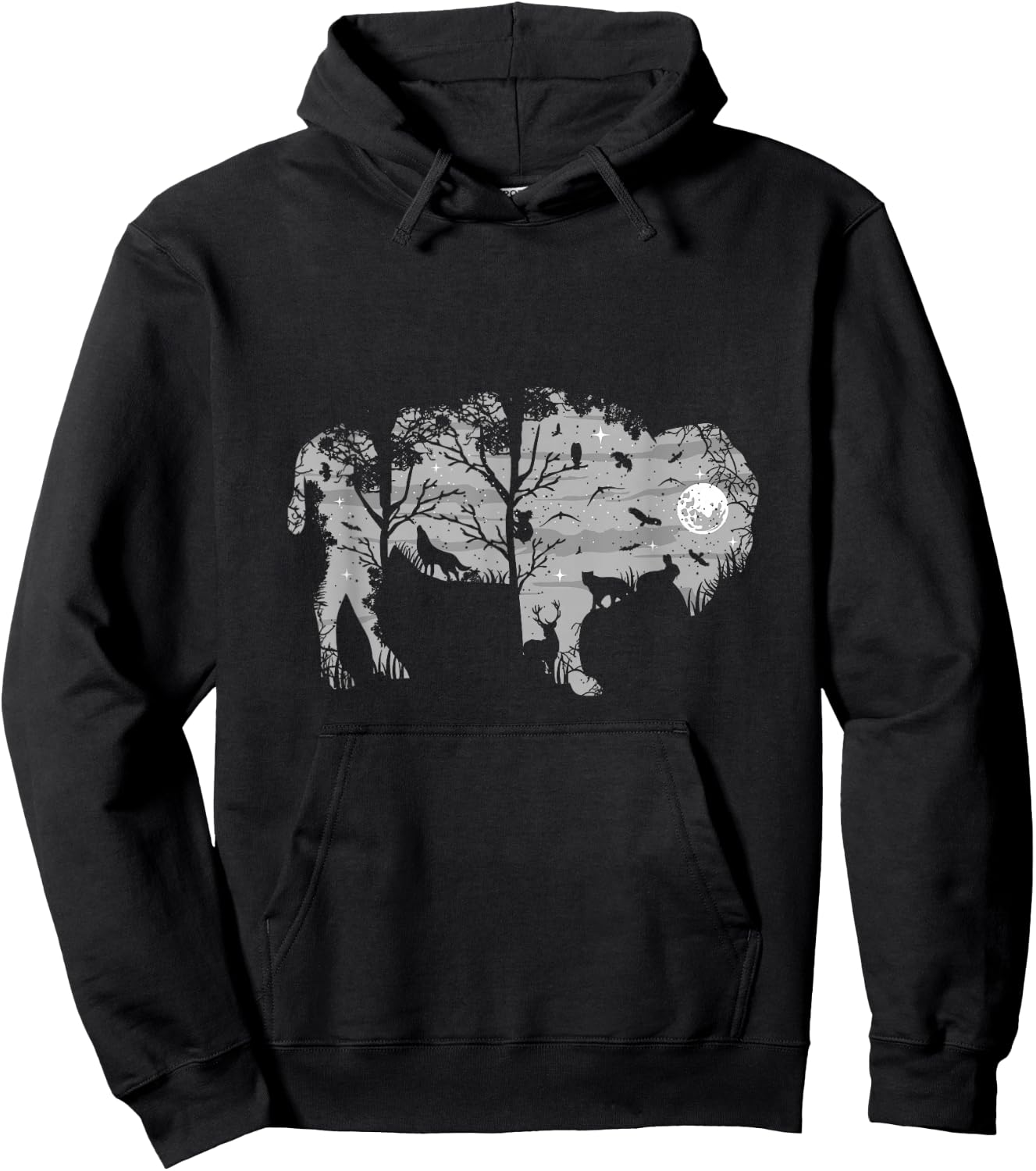 Forest Moon Bison Silhouette Wild Animals American Buffalo Hoodie - Hoodie | Black