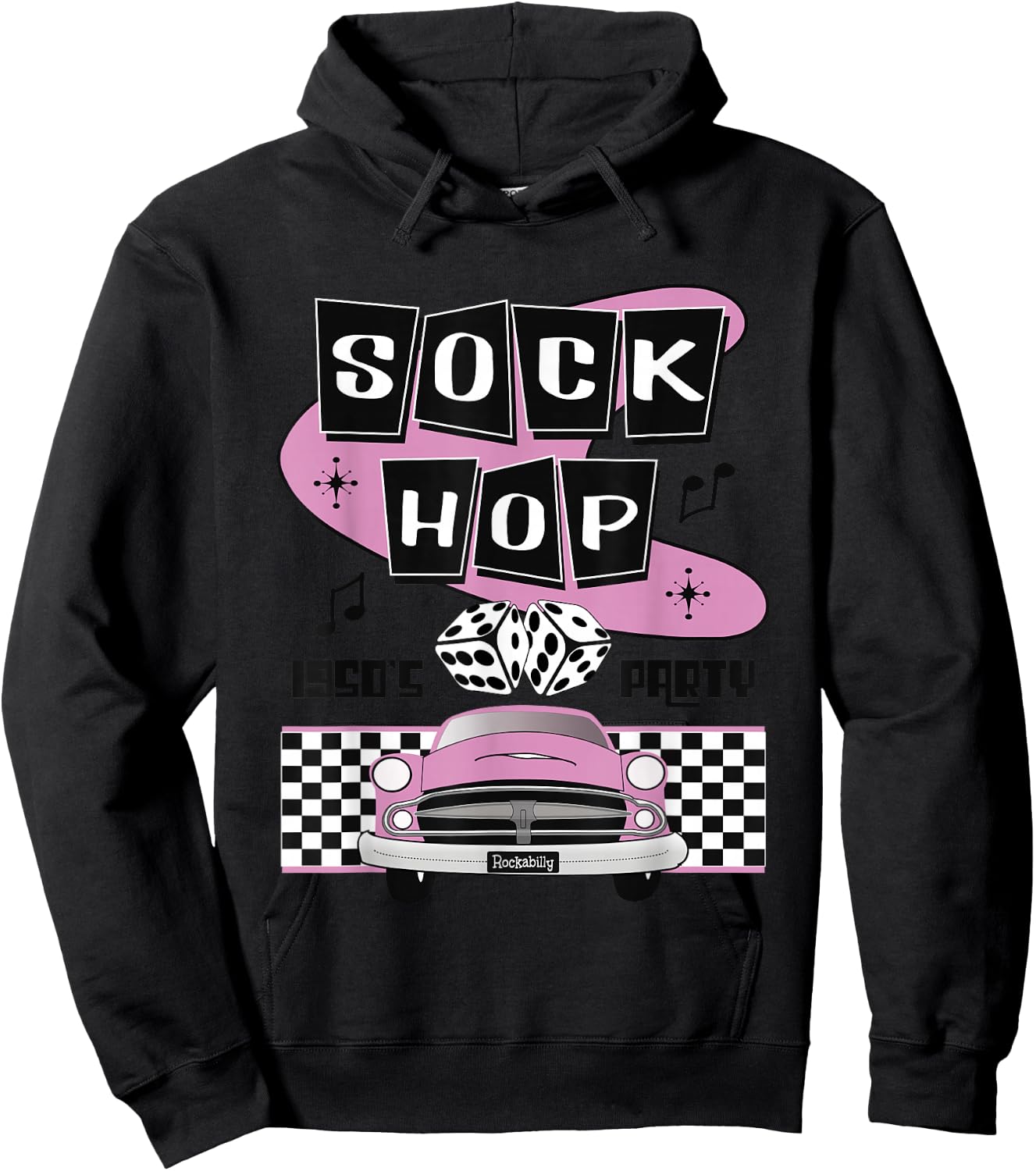 1950s Sock Hop Dance Party Retro 50s Costume Rockabilly Pink Hoodie - Hoodie | Black