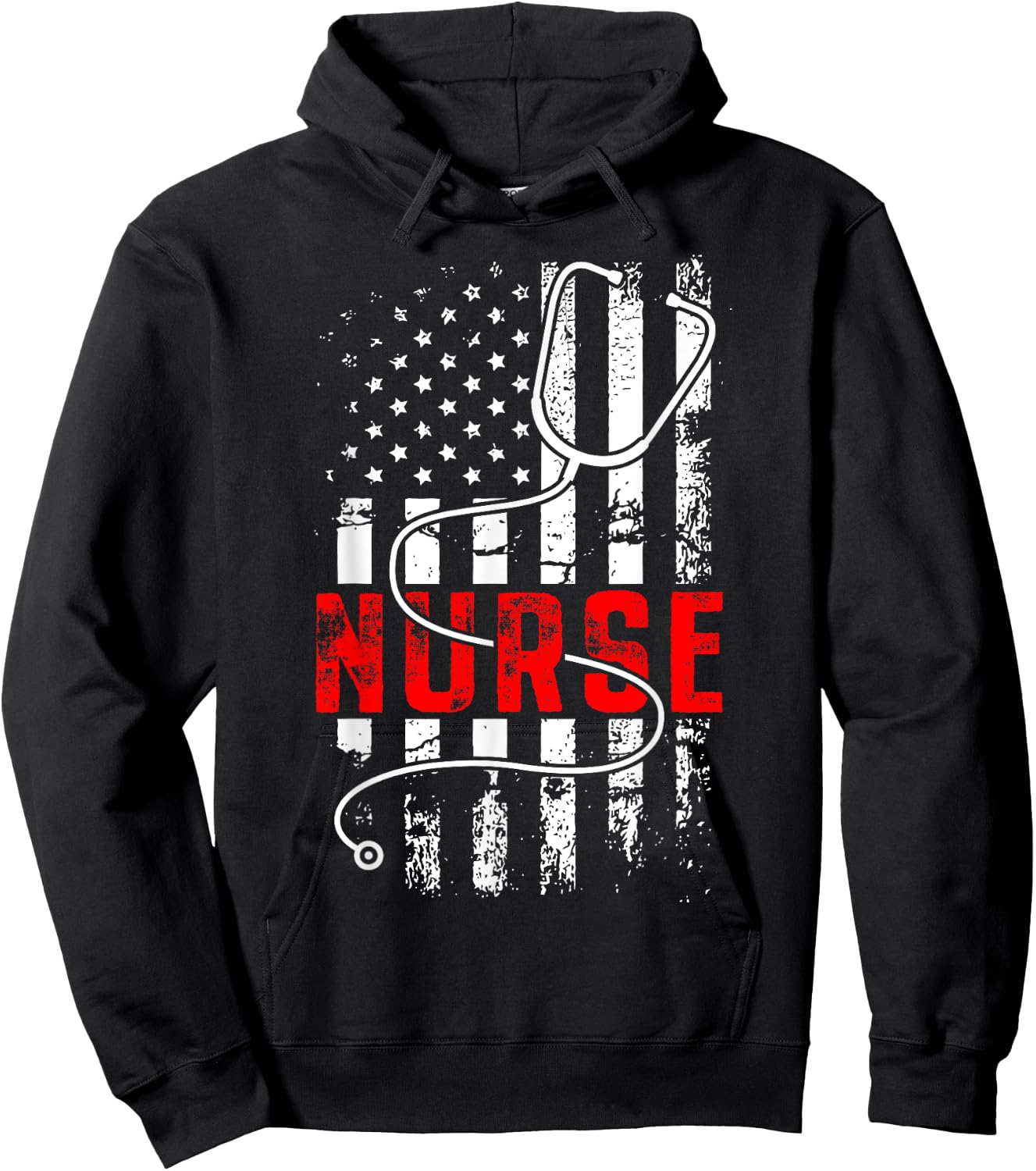 Patriotic Nurse USA Flag Stethoscope Funny Nurse Careers Hoodie - Hoodie | Black