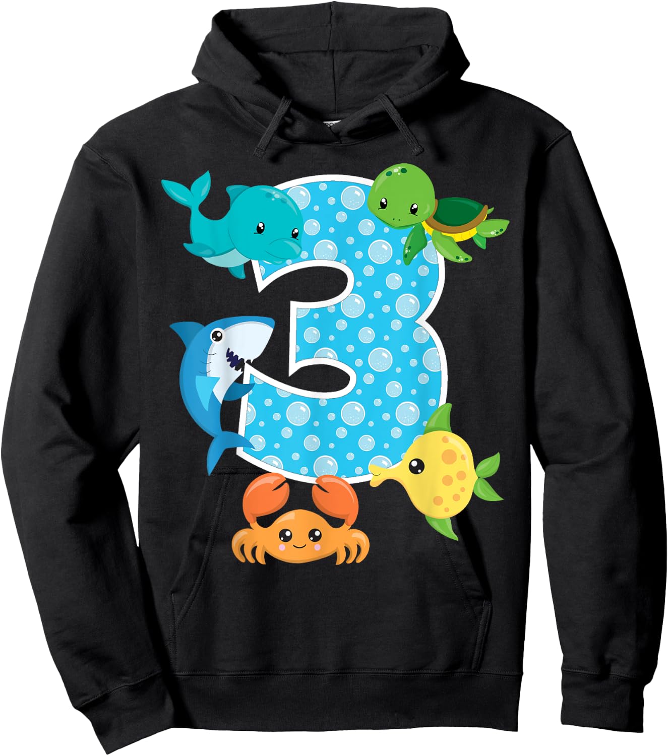 3rd Birthday Party 3 Year Old Sea Fish Aquarium Birthday Boy Hoodie - Hoodie | Black